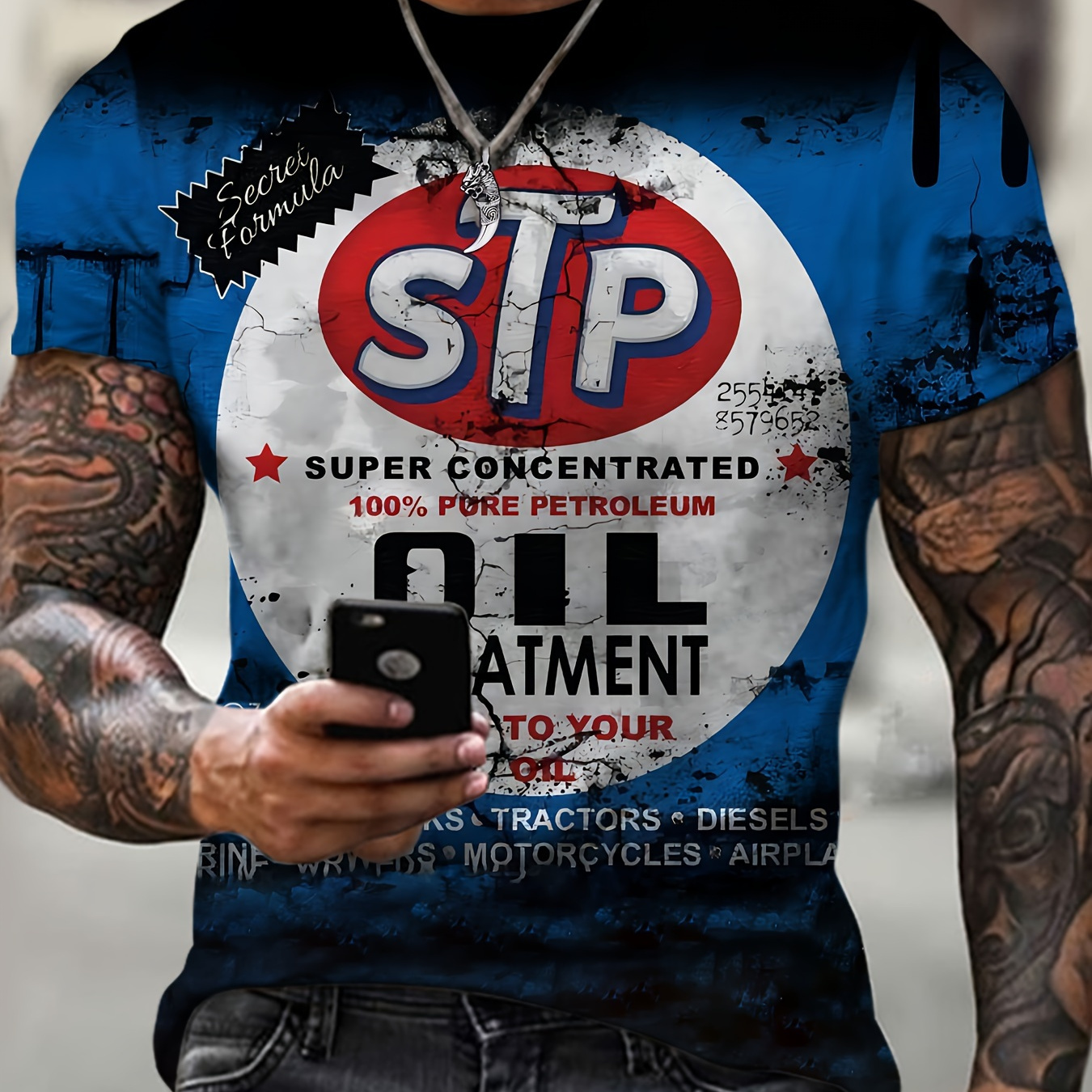 

Men'-inspired "sttp" Graphic Tee - Casual & Comfortable Polyester Crew Neck T-shirt With Oil Treatment Print, Ideal For Casual Attire & Resort Vacations - Plus Size