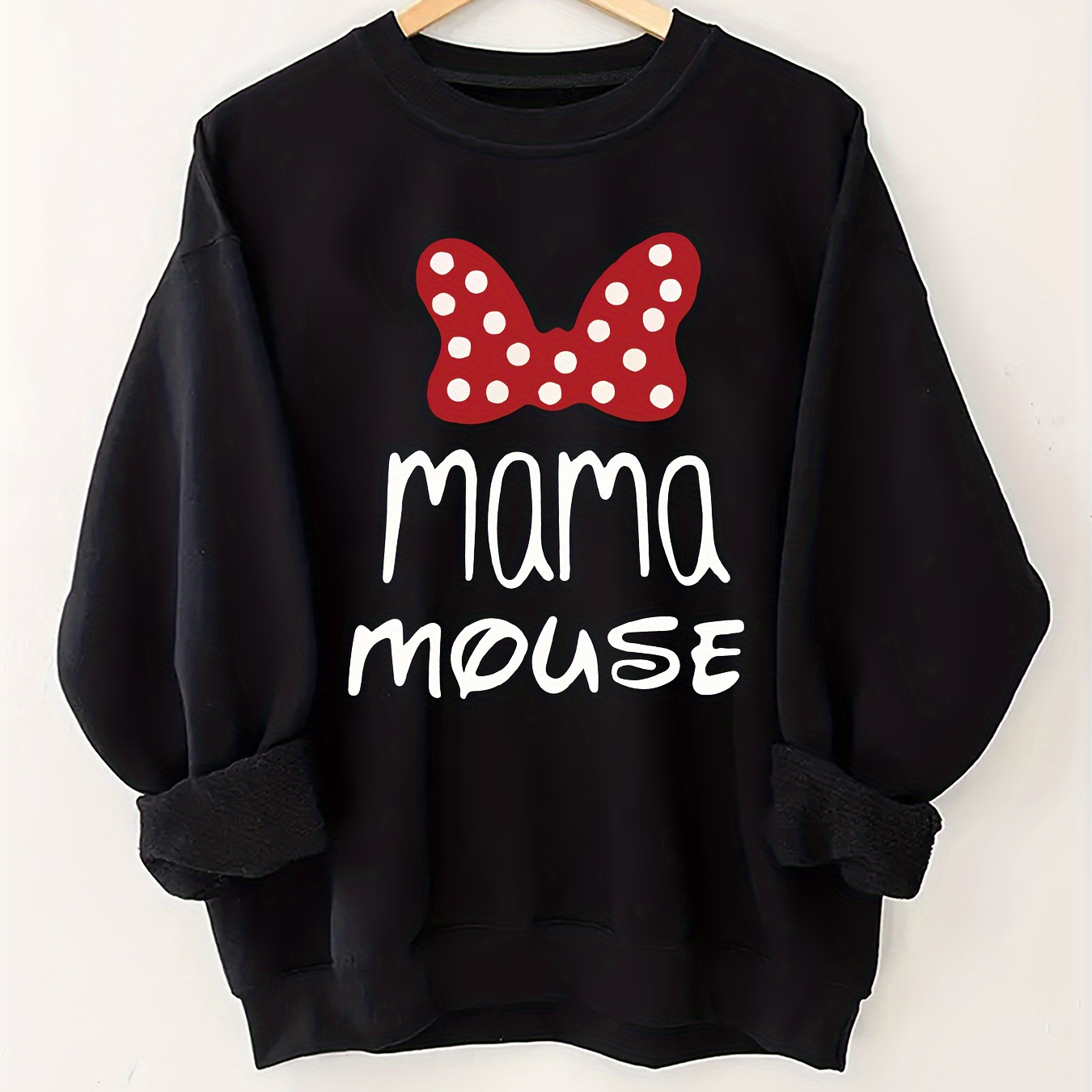 

Size 'mama Mouse' Dot Bow Print Sweatshirt - Cozy Polyester, Round Neck Pullover For Women - Fall/winter