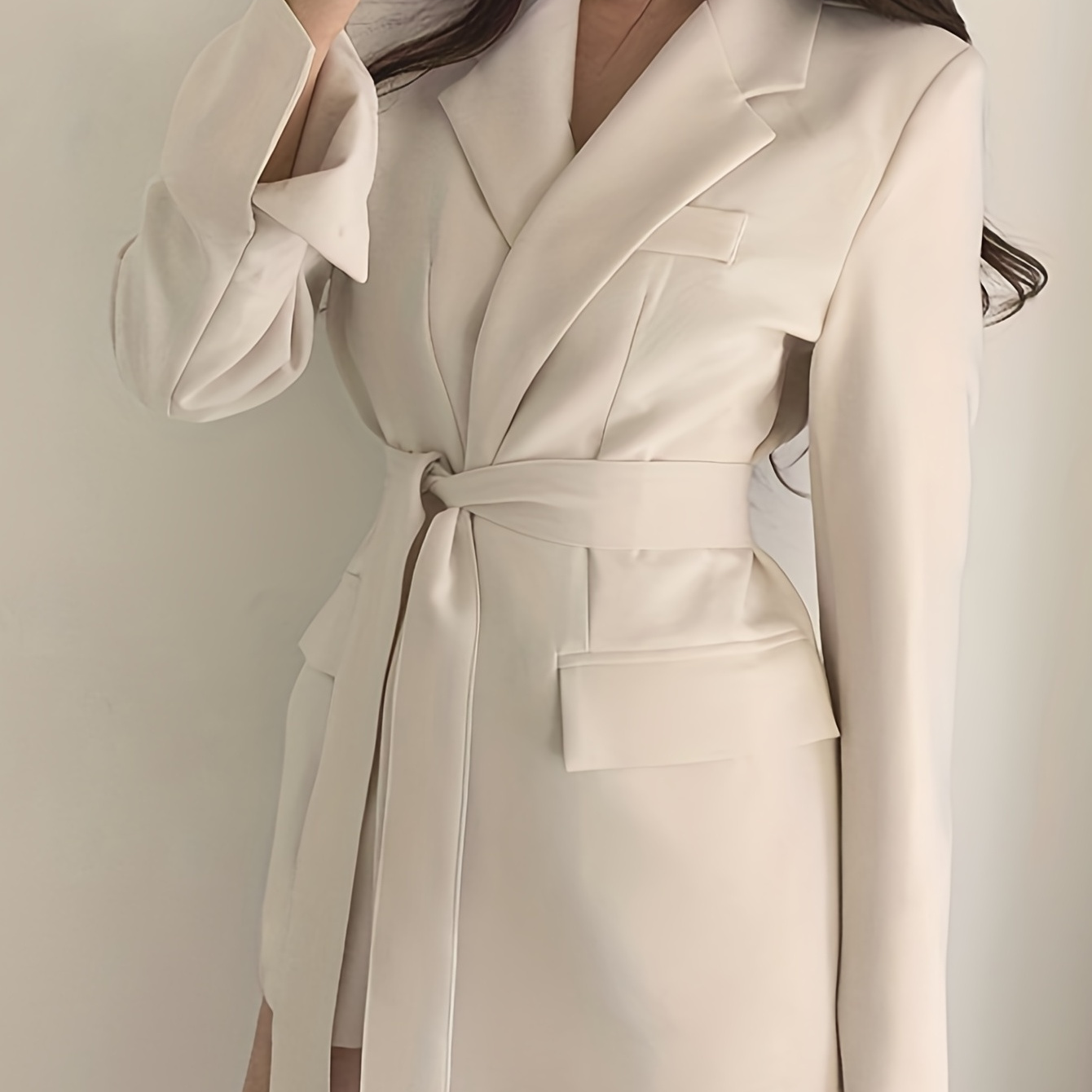 Solid Lapel Elegant Long Sleeve Work Office Outerwear - Temu