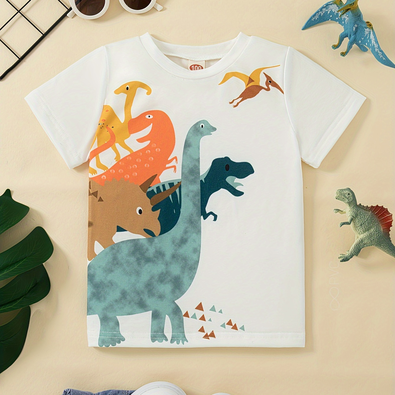 

Cartoon Dino Print Boy's Cute Leisure Short Sleeve Sports T-shirt - Comfortable Summer Outdoor Clothing