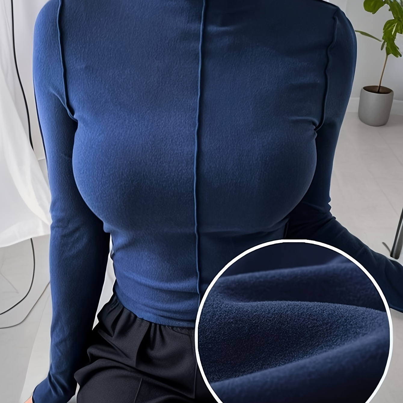 

Solid Simple Thermal T-shirt, Versatile Long Sleeve T-shirt For Fall & Winter, Women's Clothing