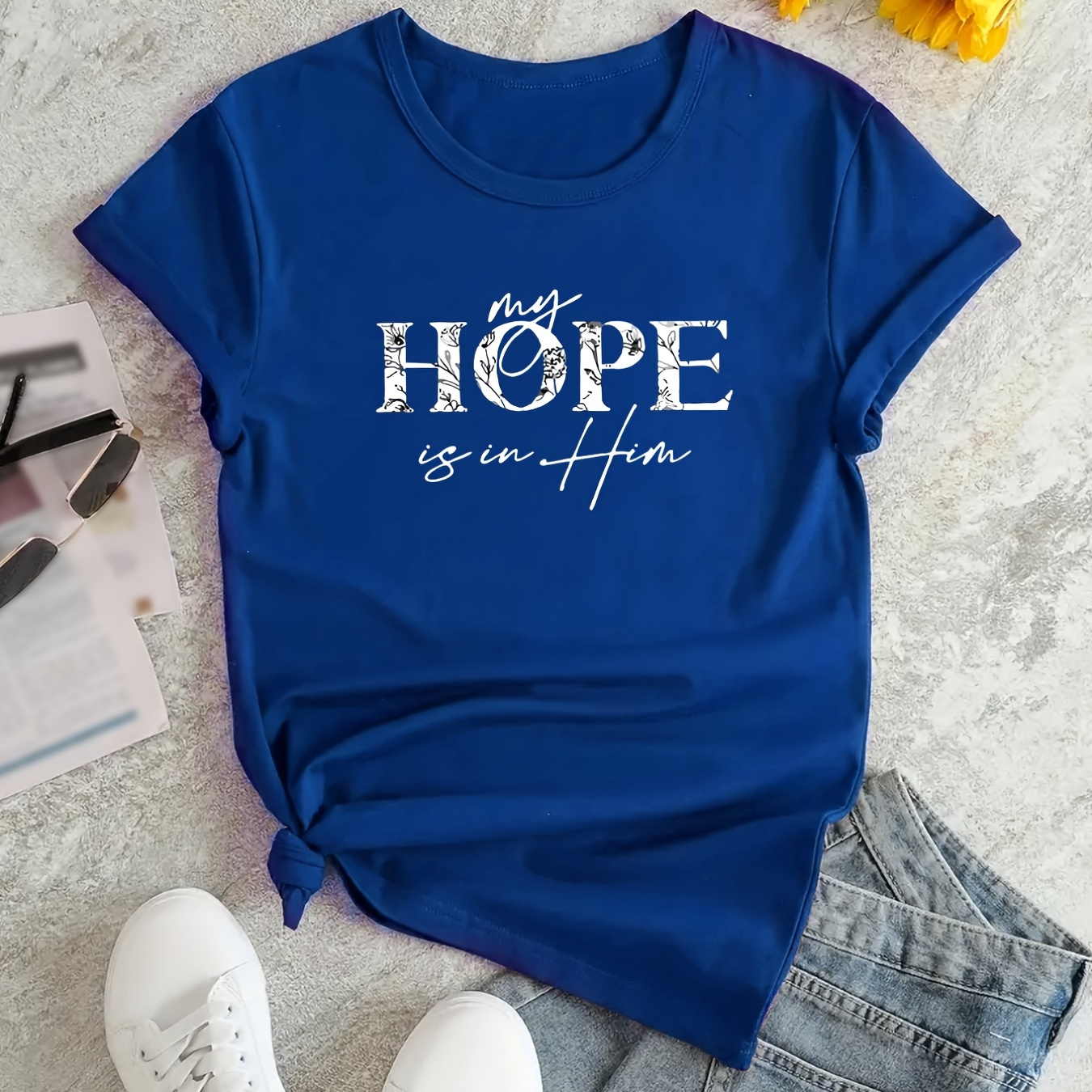 

Letter Print Crew Neck T-shirt, Casual Short Sleeve T-shirt For Spring & Summer, Women's Clothing