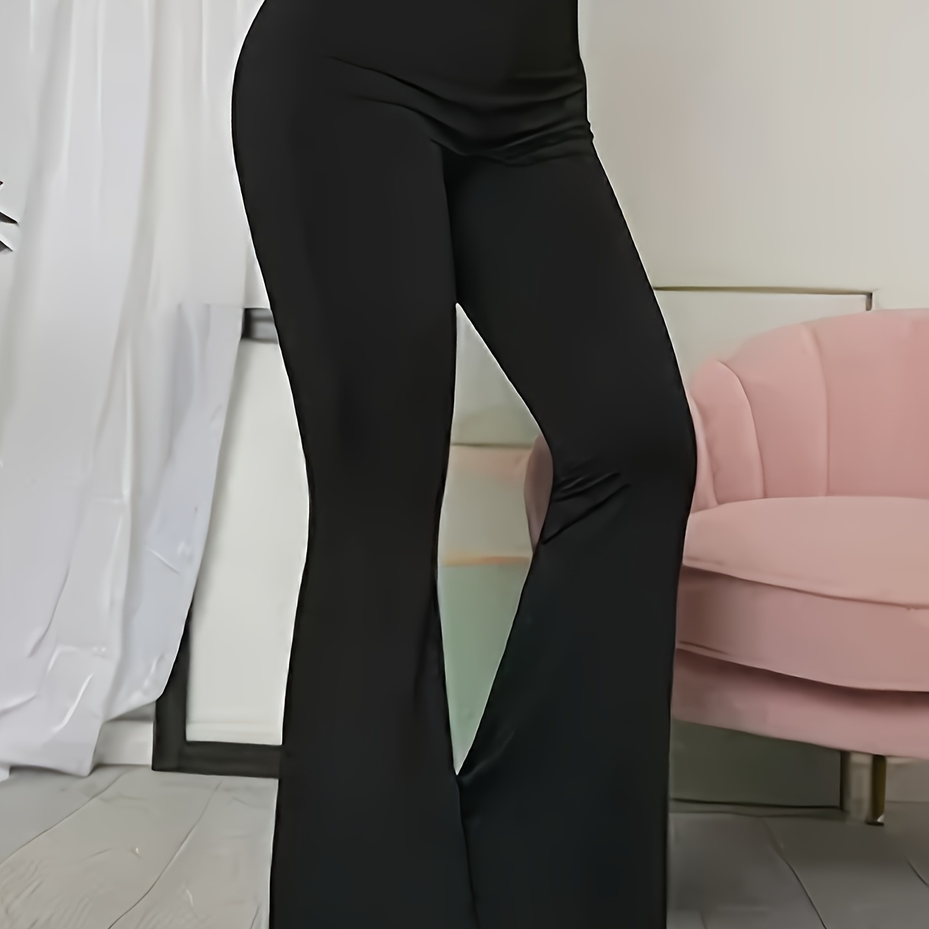 

Solid Color Flare Leg Pants, Casual Versatile High Waist Pants For Spring & Summer, Women's Clothing