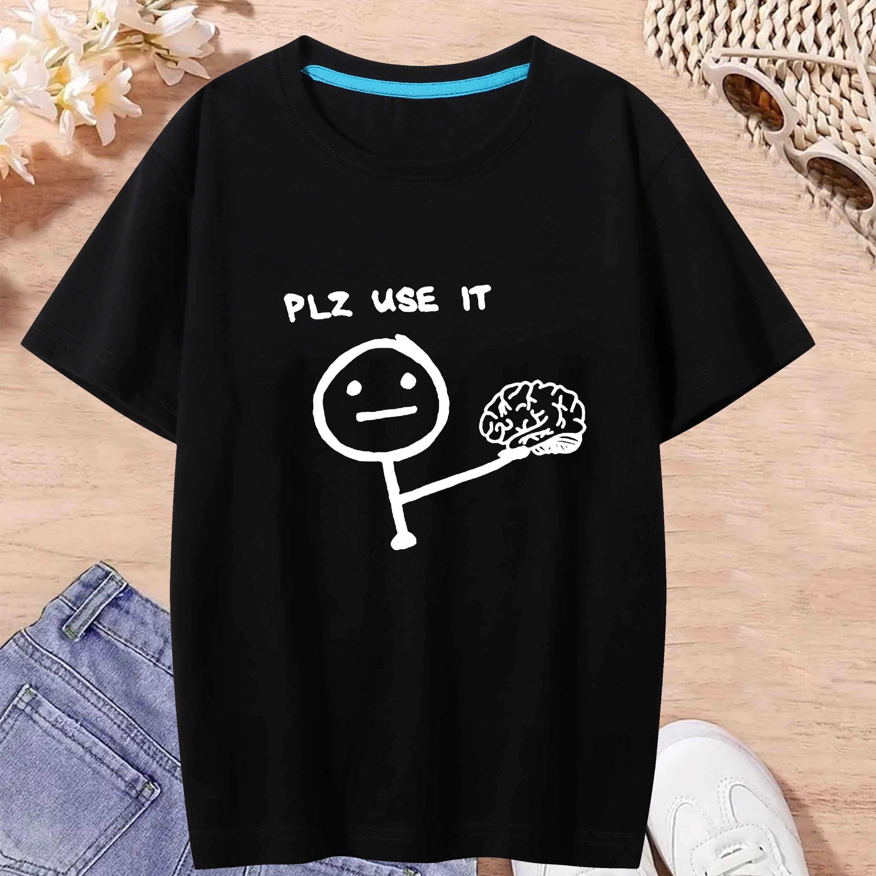 

plz Use It" Print T-shirt For Kids, Casual Short Sleeve Top, Girl's Clothes