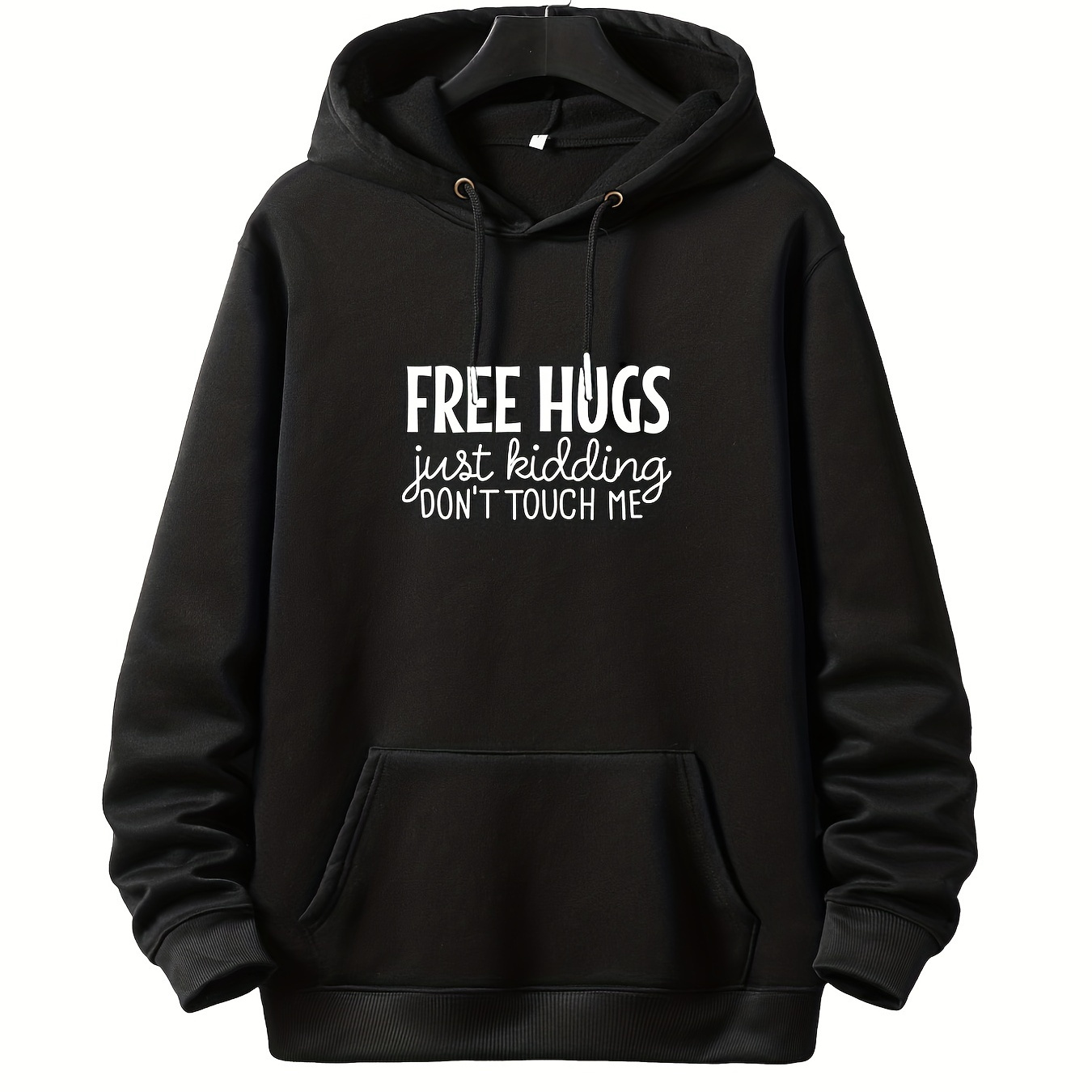 

Plus Size Men's "free Hugs" Pullover Drawstring Hoodie, Oversized Loose Clothing For Big And Tall Guys Best Sellers