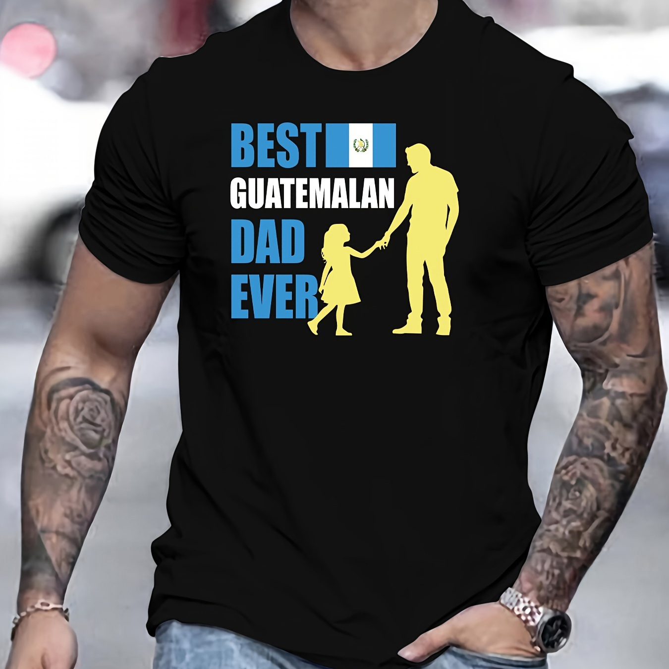 

Best Guatemalan Dad Ever Print Short Sleeve Tees For Men, Casual Crew Neck T-shirt, Comfortable Breathable T-shirt