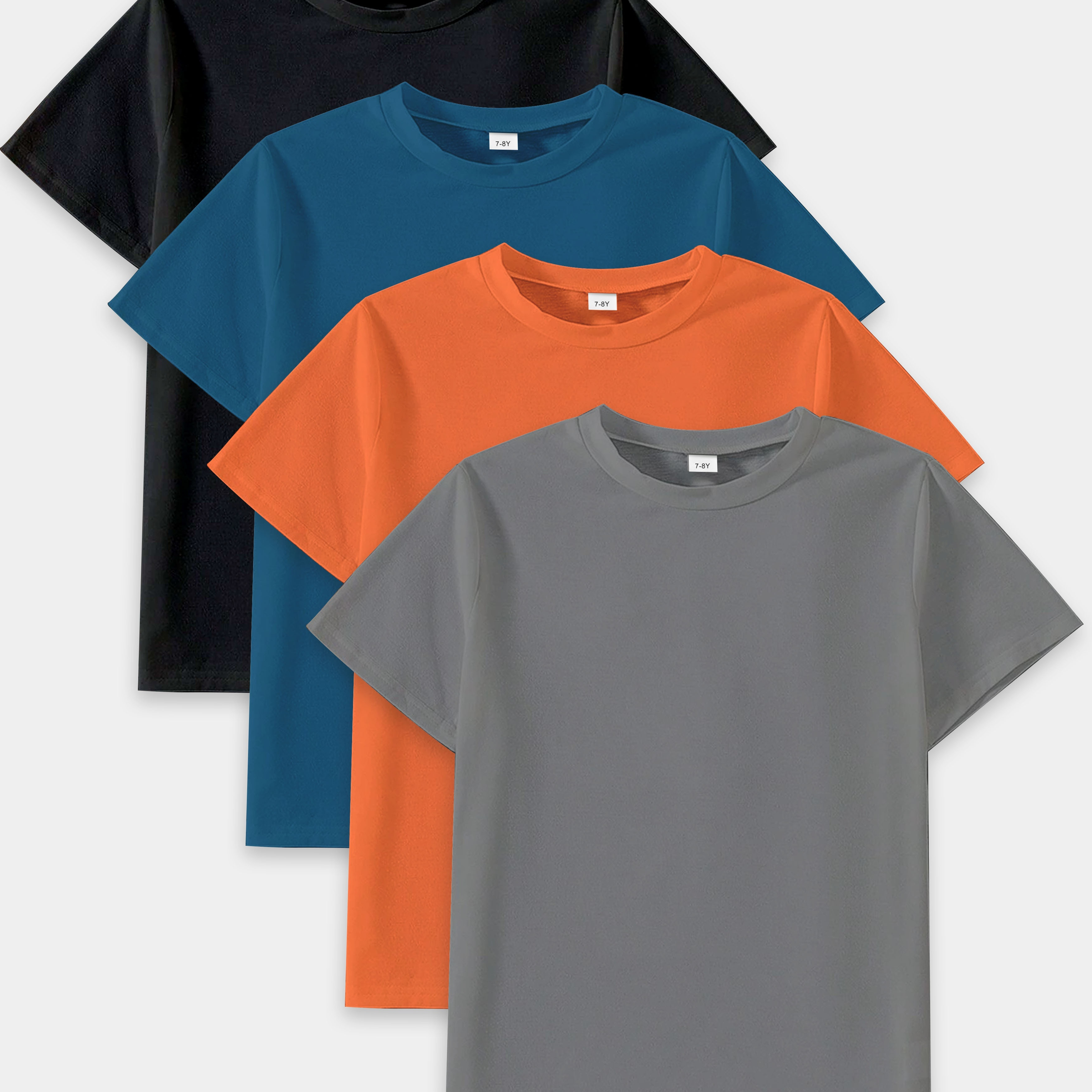 

4pcs Plain Color T-shirt, Tees For Boys, Casual Short Sleeve T-shirt For Summer Spring Fall, Tops As Gifts