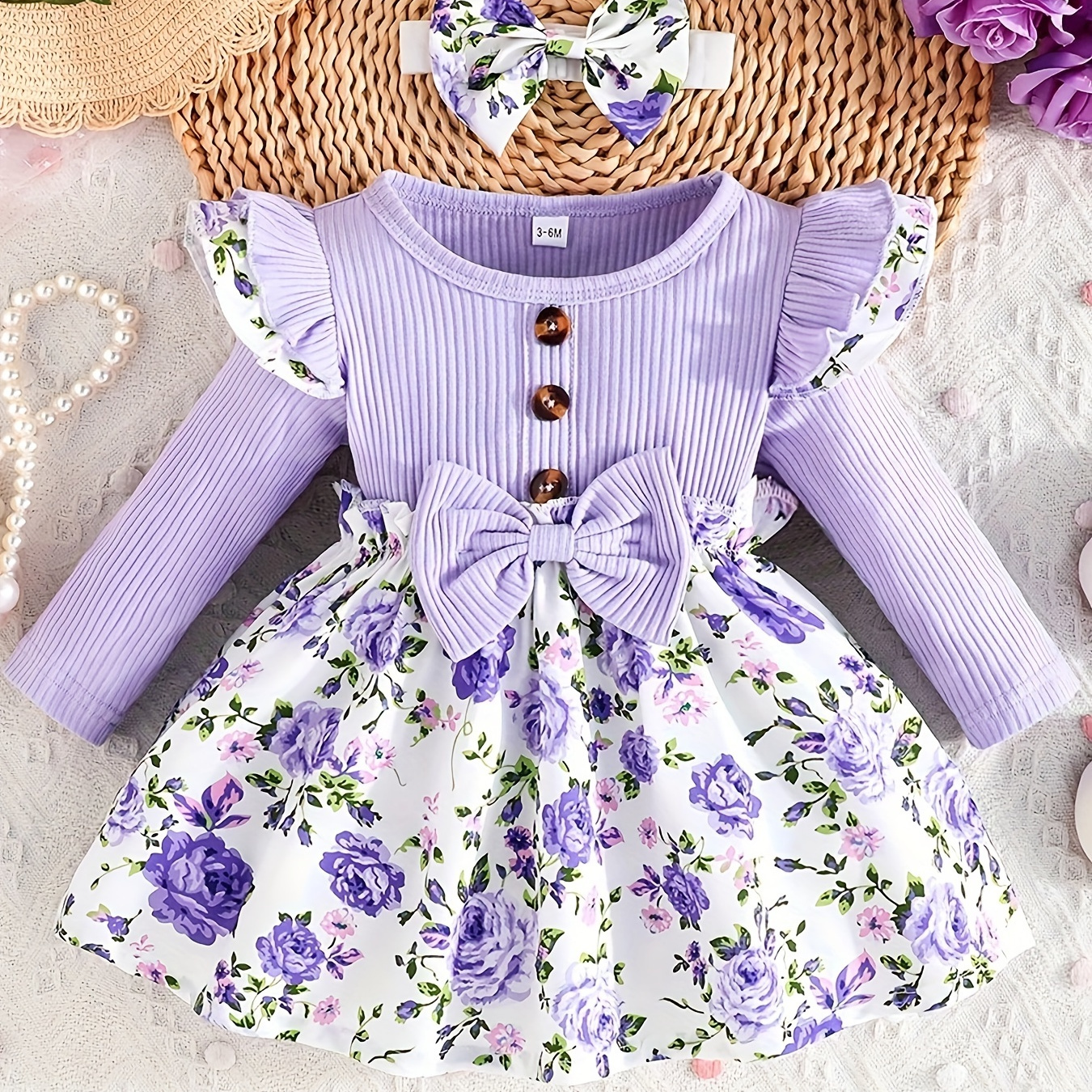 

Toddler Baby Girl Romper, Floral Ruffle Long Sleeve Ribbed Romper Skirt Winter Toddler Baby Girl Outfits