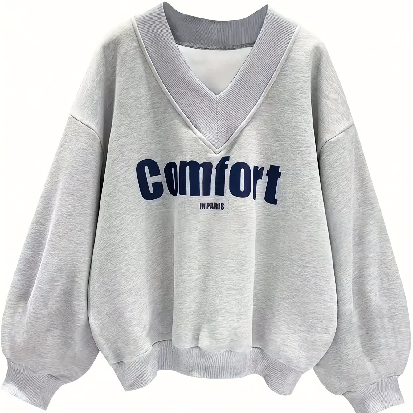 

Sweatshirt en Grande Taille Confortable avec Imprimé Lettres - Col en V, Détail , Lavable en Machine - pour /Hiver