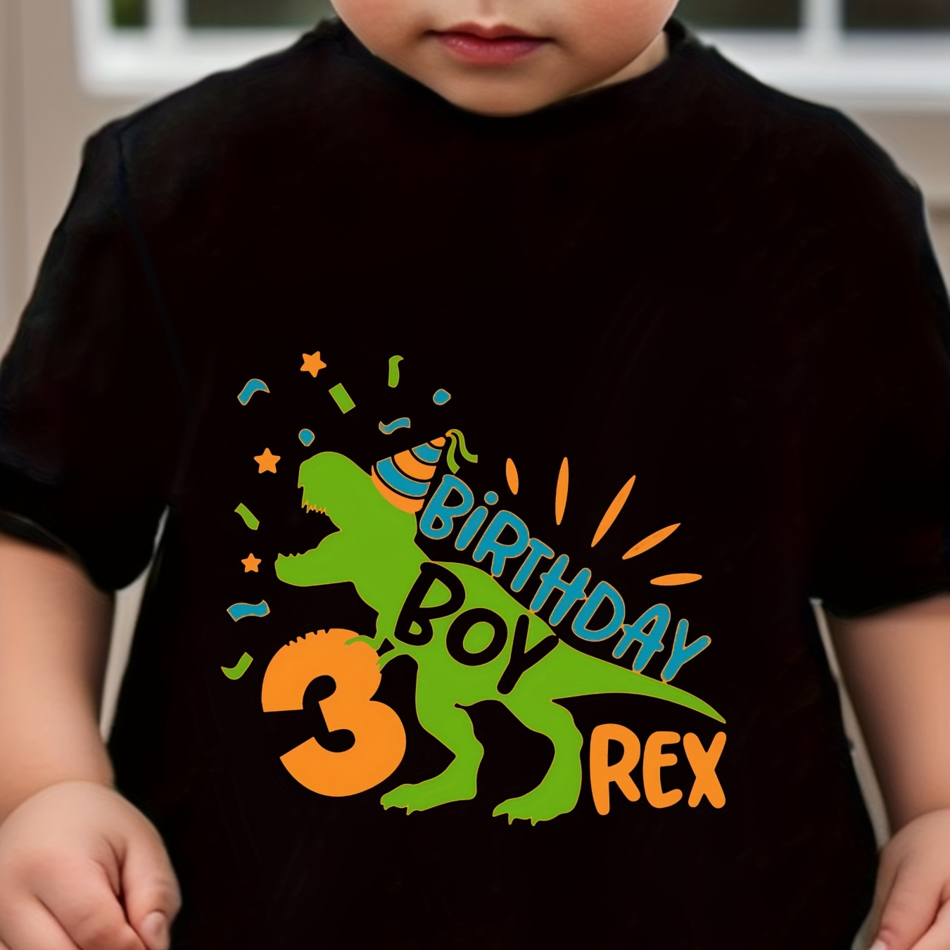 

Boys "birthday Boy" Print Shirt Cartoon Dinosaur Graphic Tops Crew Neck Short Sleeve Pullover For Spring And Summer, Everyday, Sports