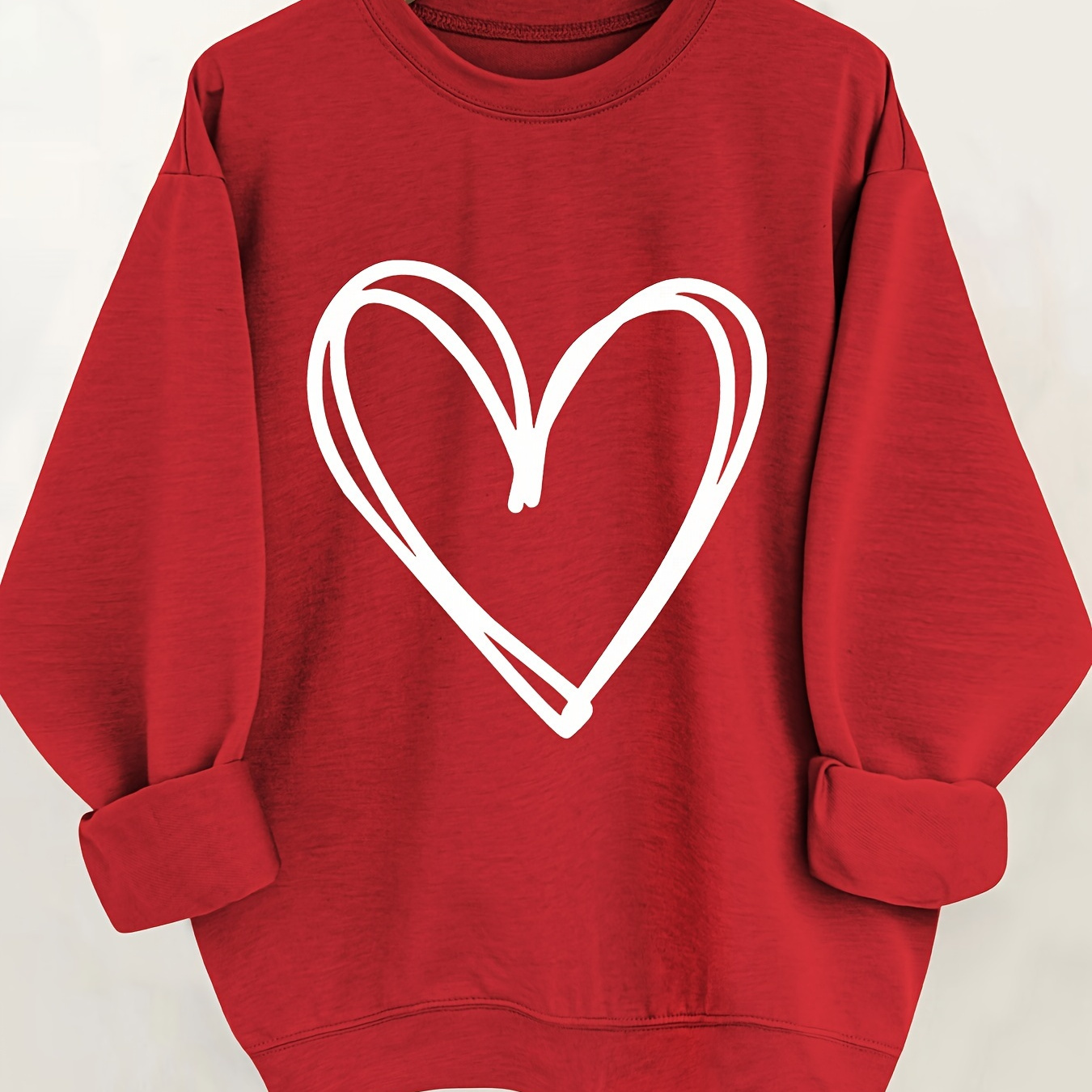 

Heart Print Pullover Sweatshirt, Casual Long Sleeve Crew Neck Sweatshirt For Fall & Winter, Women's Clothing, Valentine's Day