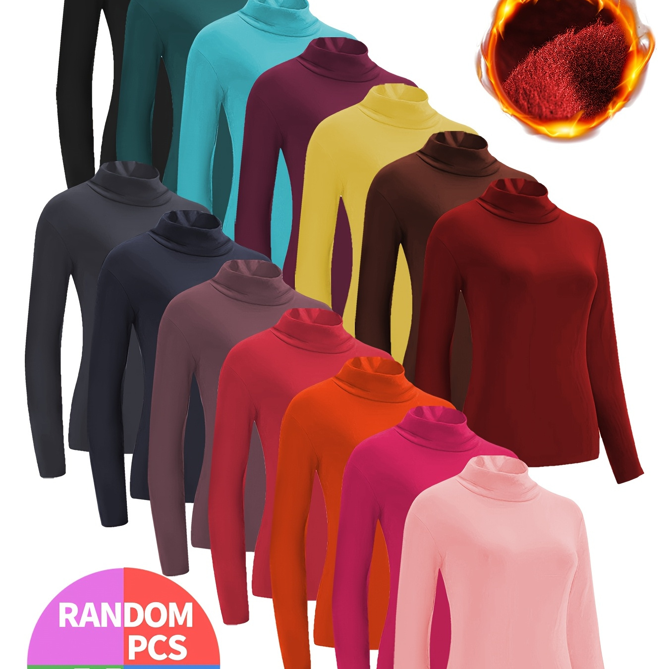 

5pcs Of Assorted High-neck Long-sleeve Tops For Women, Layering In Autumn And , Featuring Thickened And Fleece-lined Fabric.