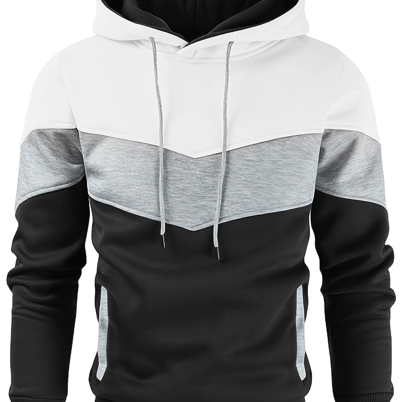 

Color Block Stripe Pattern Hooded Long Sleeve Sweatshirt With Pockets, Trendy And Chic Tops For Men's Outdoors Leisurewear