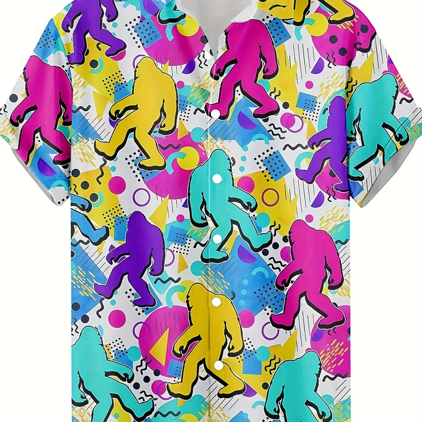 

Men's Tropical Themed Apes Print Short Sleeve Shirt For Summer, Casual Comfy Shirt As Gift