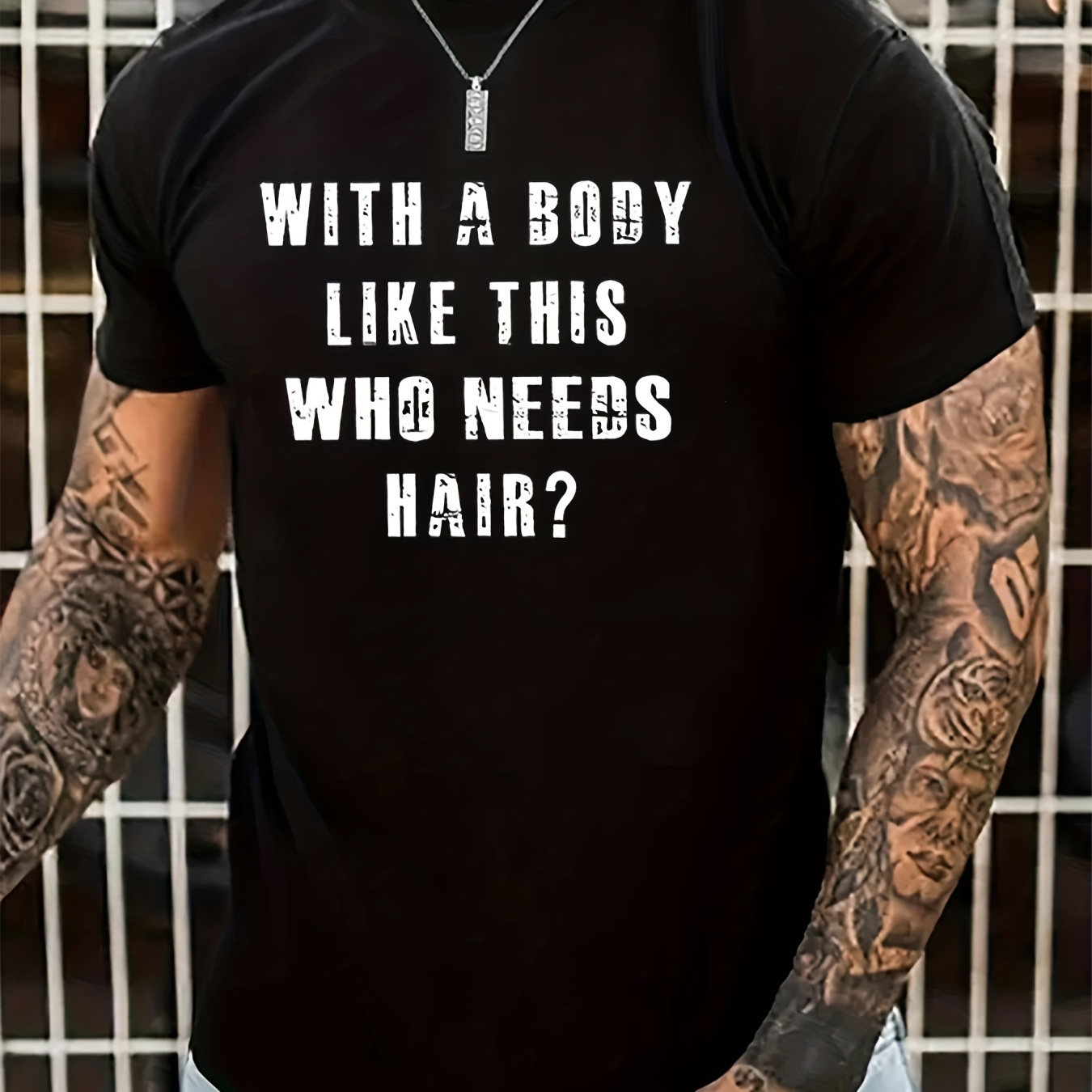 

With A Body Like This Who Need Hairs Print Men's Round Neck Short Sleeve Tee Fashion Regular Fit T-shirt Top For Spring Summer Holiday