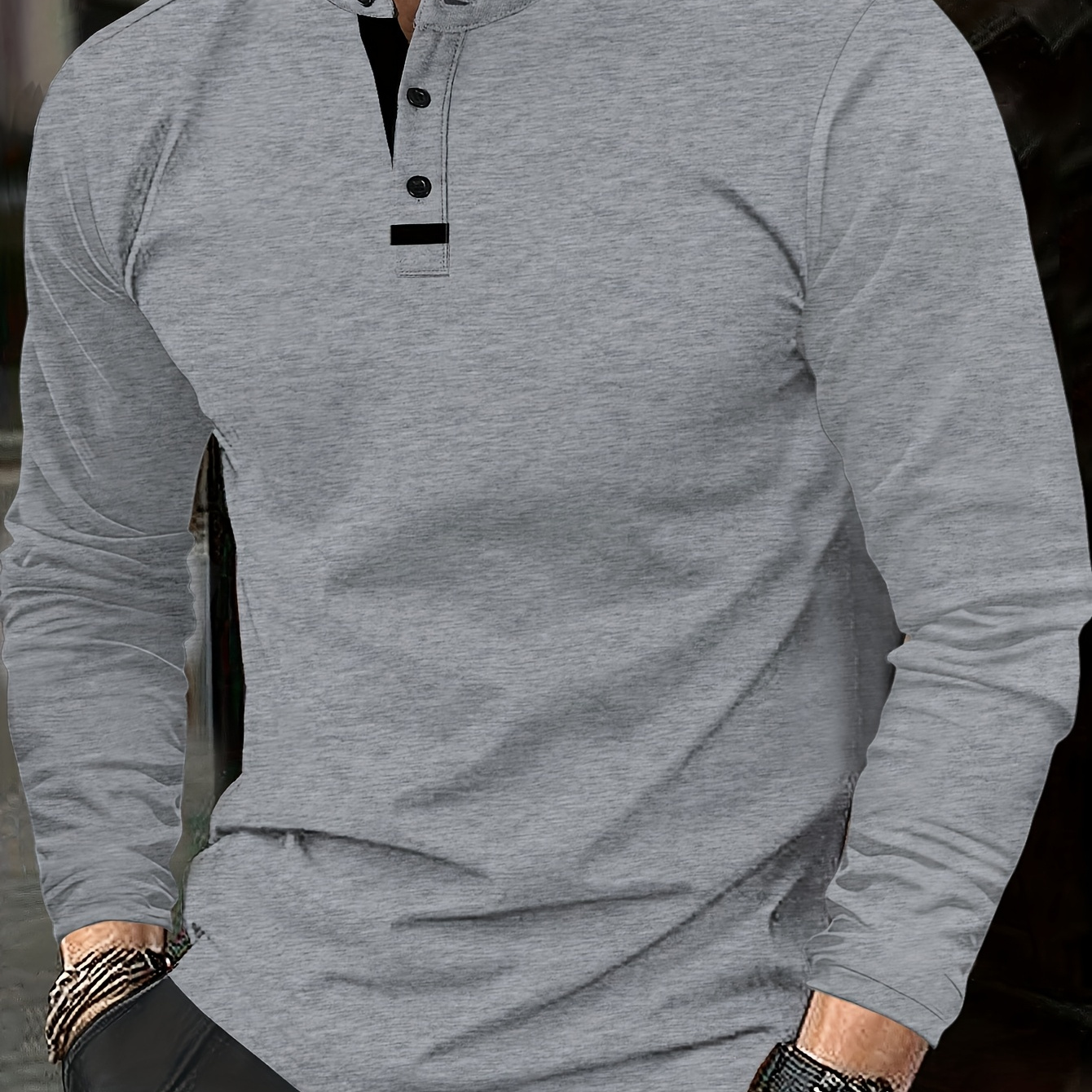 Camiseta Polo Casual de Hombre con Cuello Redondo Liso de Manga Larga con Botones, Ideal para Uso en Casa y Viajes en Primavera, Verano y Otoño