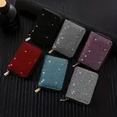 trendy rhinestone decor short wallet zipper around coin purse stylish card holder