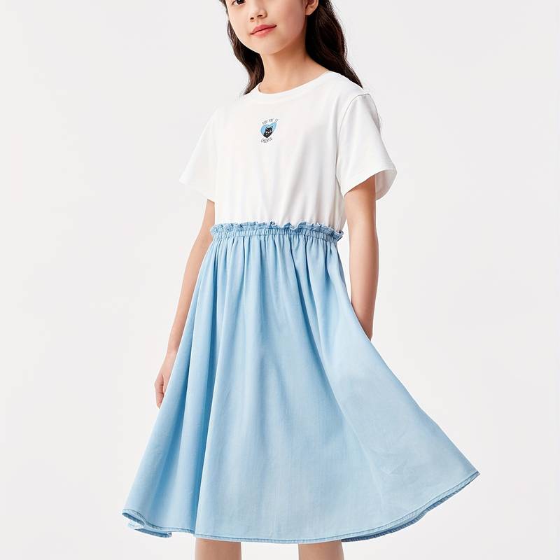 Girls Cat Print Summer Dress - Sleeveless A-Line Dress For Kids, Soft Polyester Blend, Sizes 3-13 Years