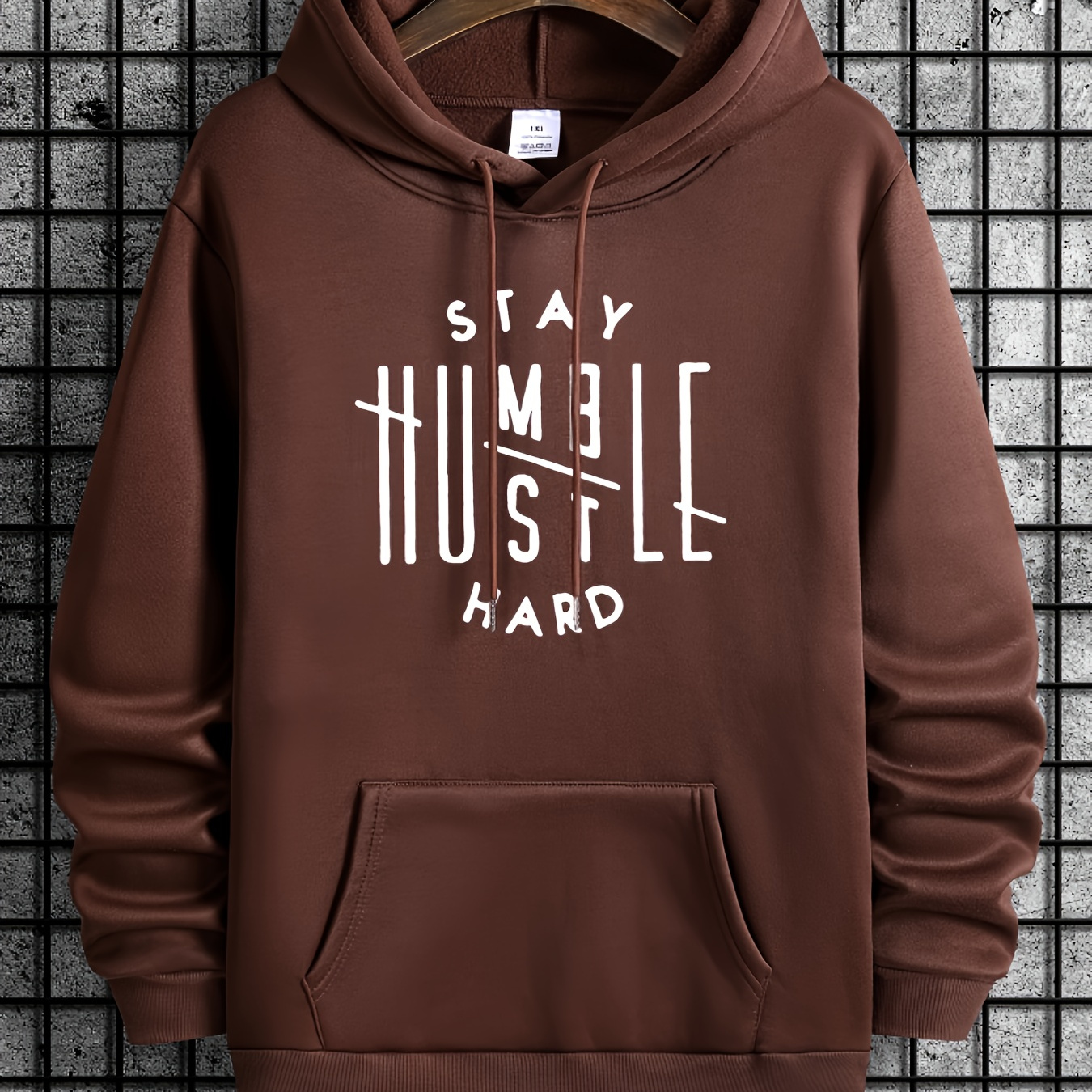 

Plus Size "stay Humble" Letters Print Men's Casual Pullover Hooded Sweatshirt, Men's Long Sleeve Top Clothing