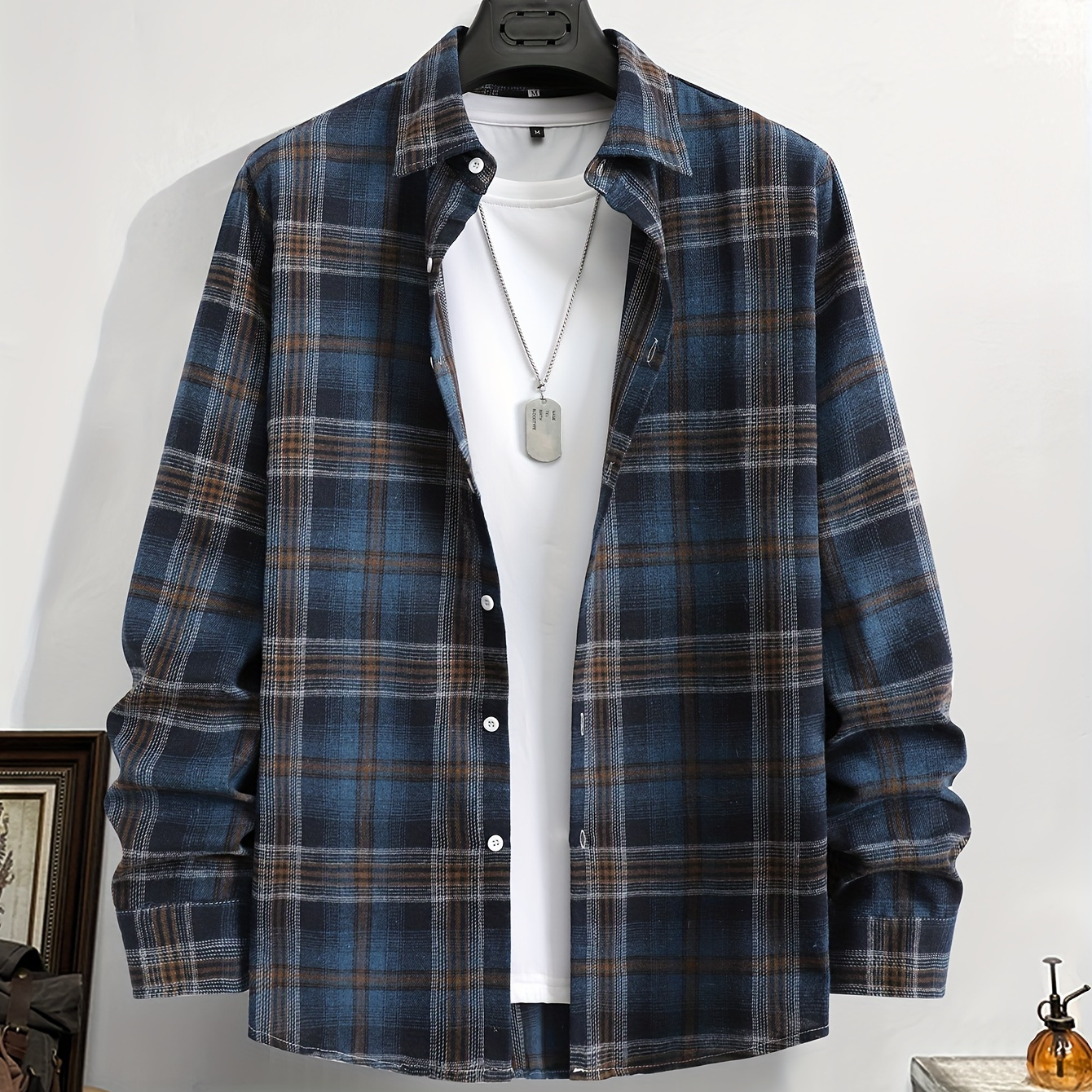 

Men's Plaid Pattern Long Sleeve And Button Up Lapel Shirt, Casual And Trendy Tops For Spring And Autumn Daily Wear