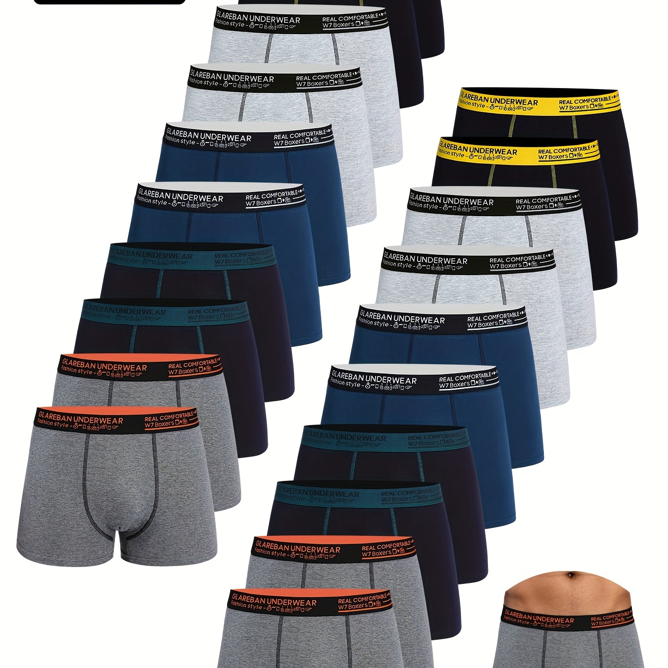 20 Piezas Pack Bóxers de Algodón para Hombres, Ropa Interior Suave y Cómoda, Calzoncill...