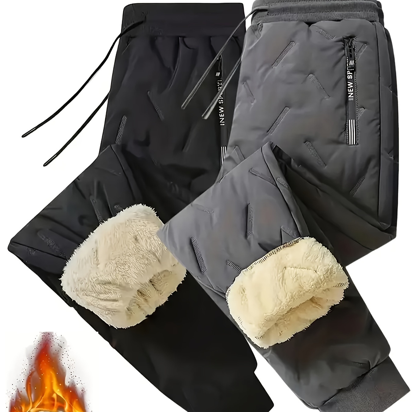 

2pcs Men's Fleece-lined Joggers With Zip Pockets - Warm, Casual Sweatpants For Fall & Winter