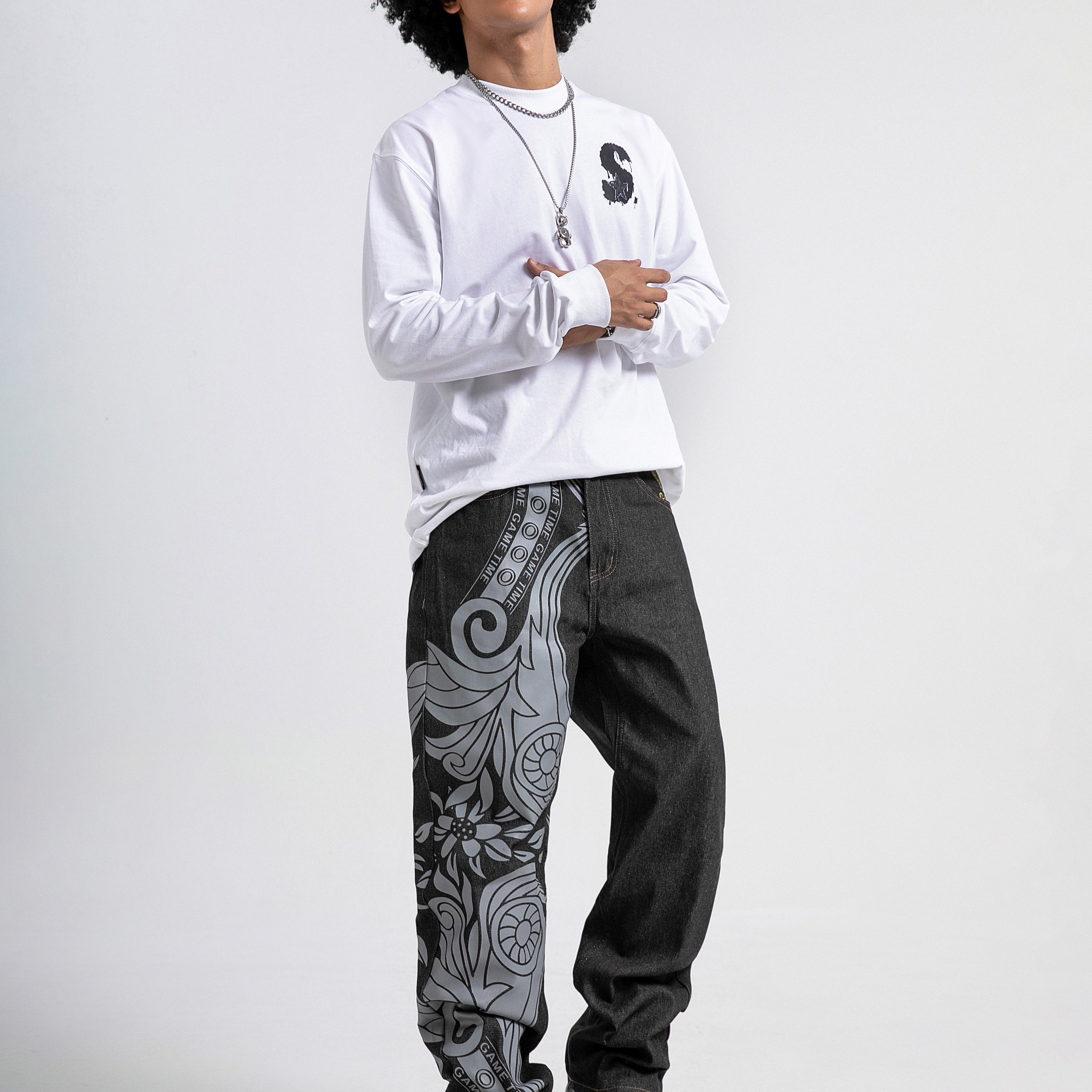 

Hip Hop Style Graphic Design Men's Cotton Blend Loose Straight Leg Denim Jeans