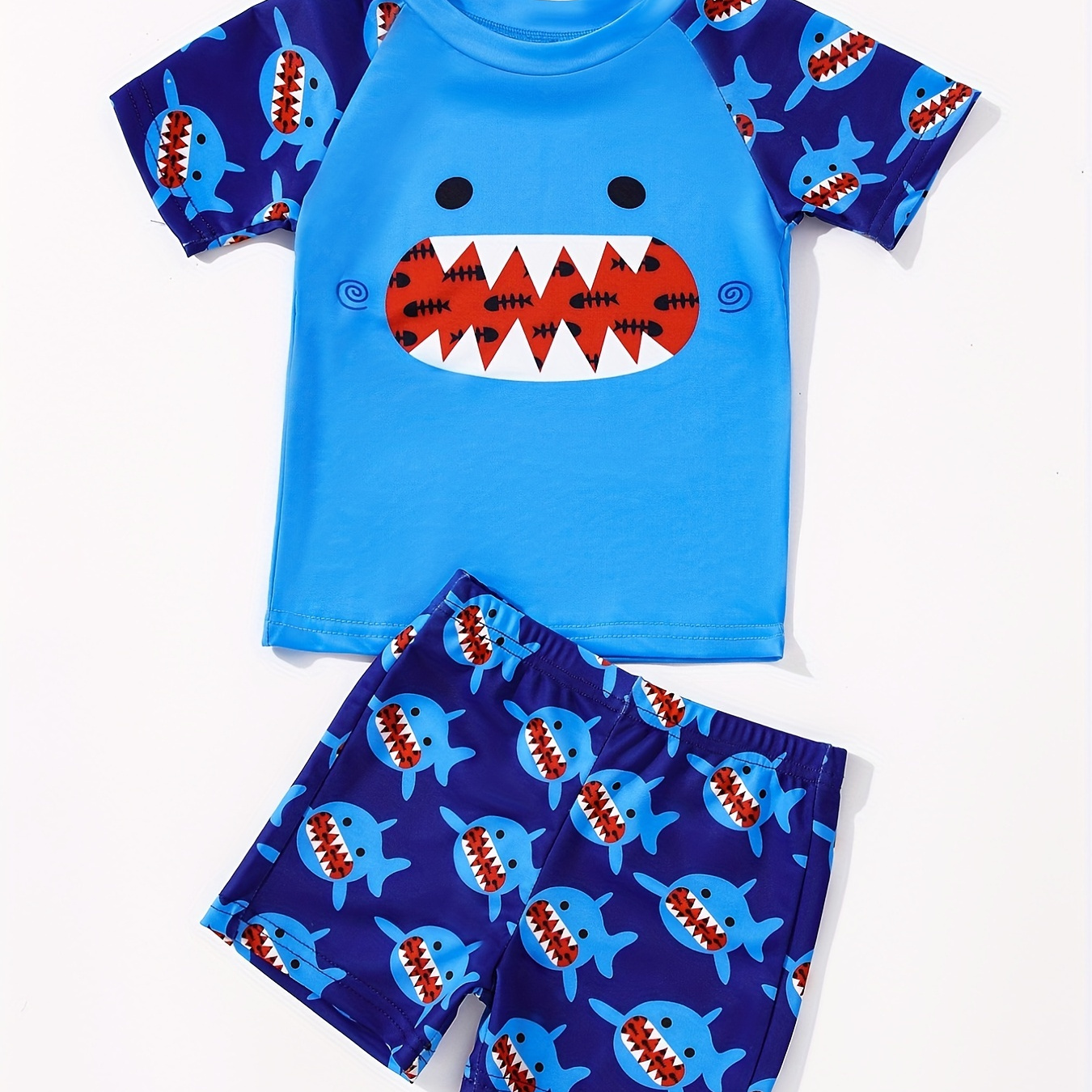 

Boys Cartoon Shark Swimming Suit Swimming Trunks & Tops For Beach Vacation Casual Kids Clothes Sets