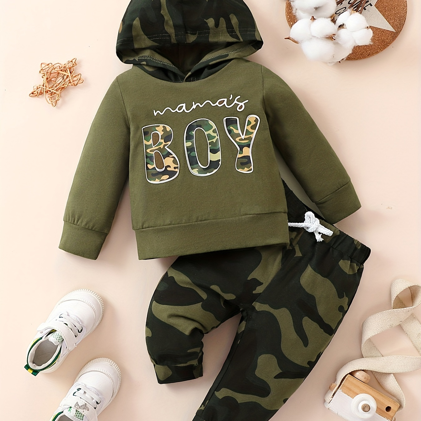

2023 Popular Latest Camouflage Hooded Casual Set Mama's Boy Print Hoodie & Pants 2pcs Outfit