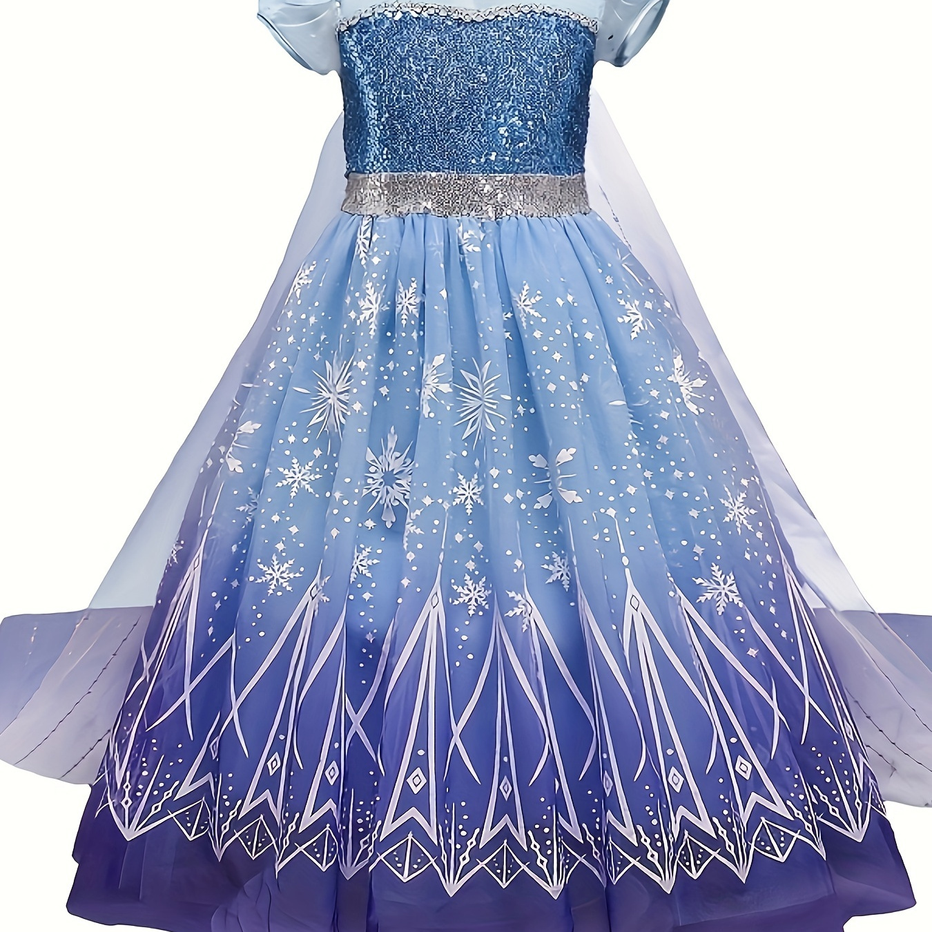 

Halloween Snowflake Print Cartoon Mesh Dress For Girls, Puff Sleeve Elegant Dress With Sequins Performance Holiday Gift