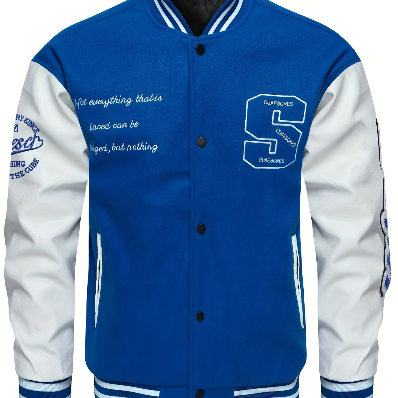 

Men's Casual Letter Embroidery Varsity Jacket, Baseball Collar Pu Leather Jacket