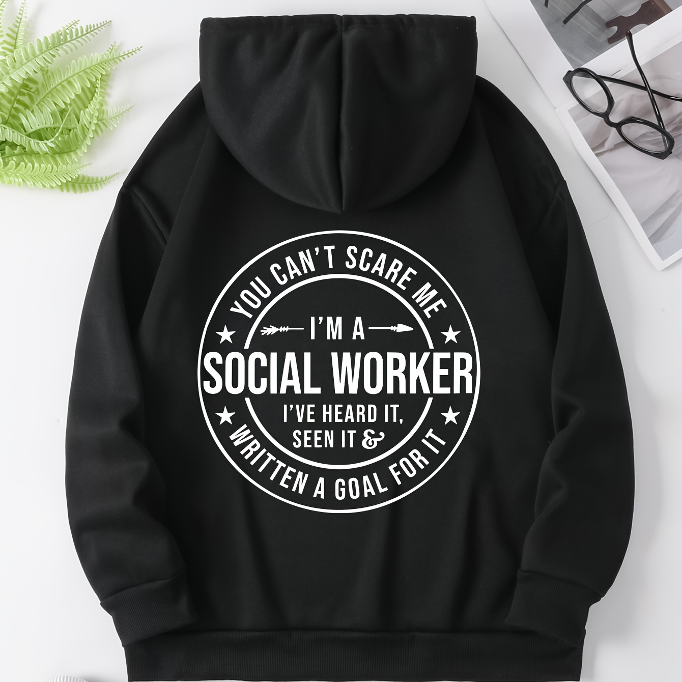

Social Worker Print Kangaroo Pocket Hoodie, Casual Long Sleeve Drawstring Hooded Sweatshirt, Women's Clothing