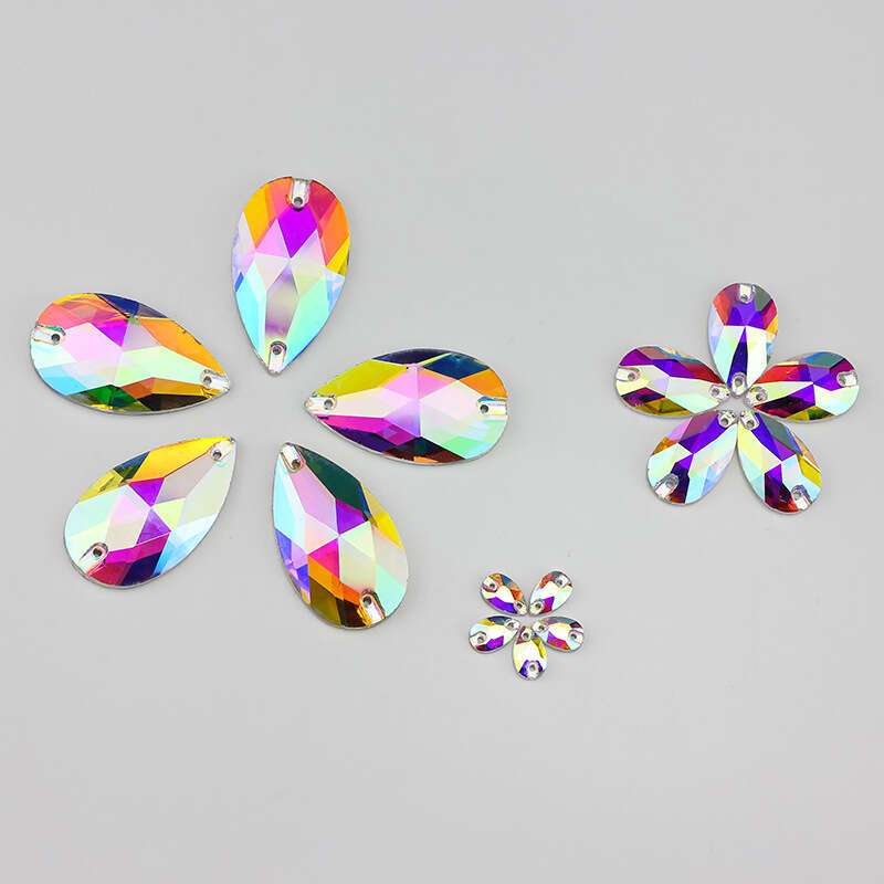 

Multi Sizes Crystal Ab Water Drop Pendant, Flat Buckle Hand Stitched Rhinestone Boutique Glass Diy Clothing Accessories