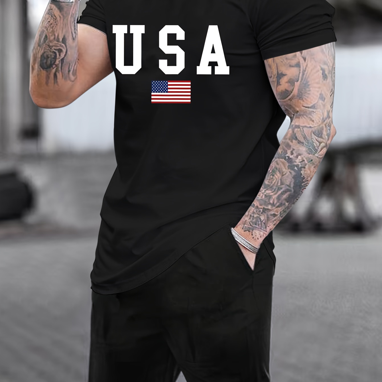 

Usa Print 2pcs Trendy Outfits For Men, Casual Crew Neck Short Sleeve T-shirt And Shorts Set For Summer, Men's Clothing Vacation Workout