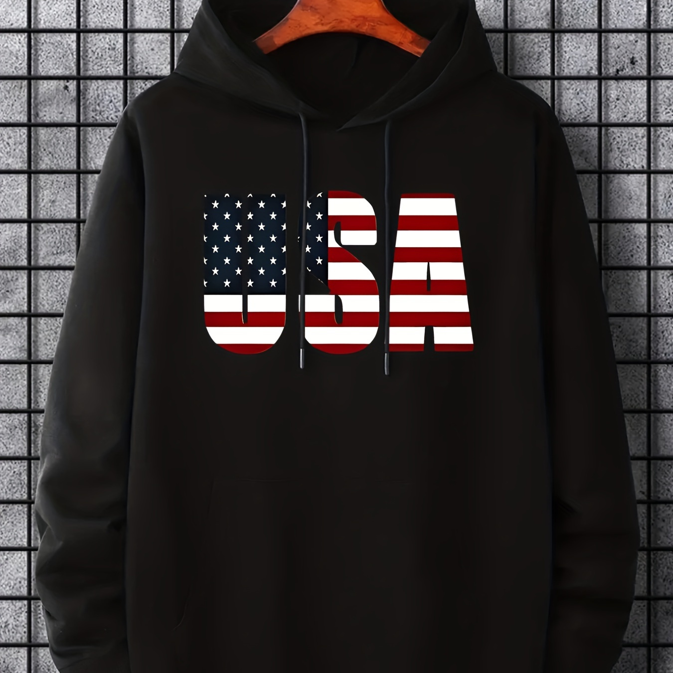 

Plus Size Men's Flag Usa Print Casual Hoodie Sweatshirt With Pocket Drawstring Hooded Pullovers Graphic Sweat Shirt Men's Autumn And Winter Outfits