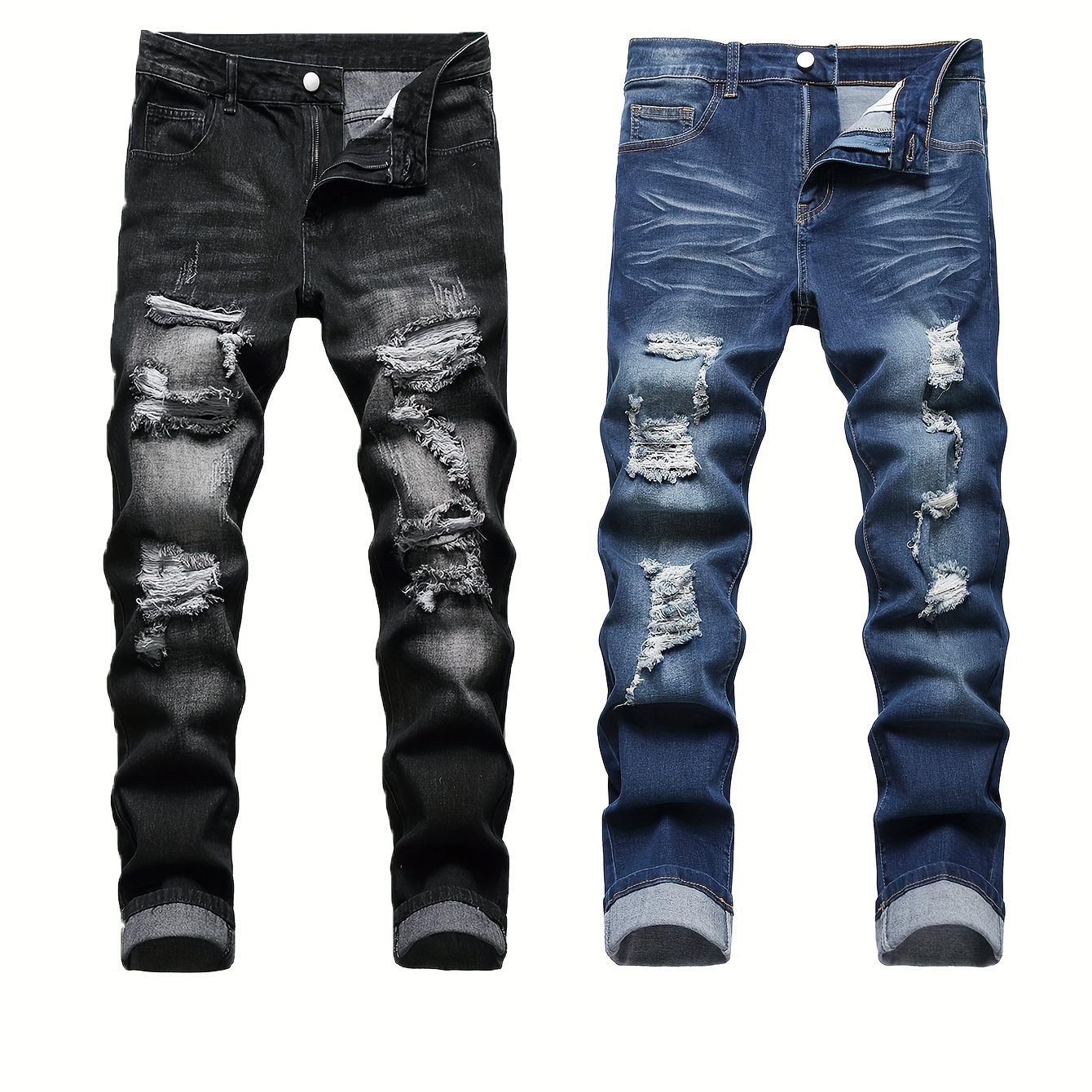 

Two-pack Men's Ripped Jeans Stretch Ripped Jeans For Men Flex Slim Fit Jeans Designer Fashion Pants For Men