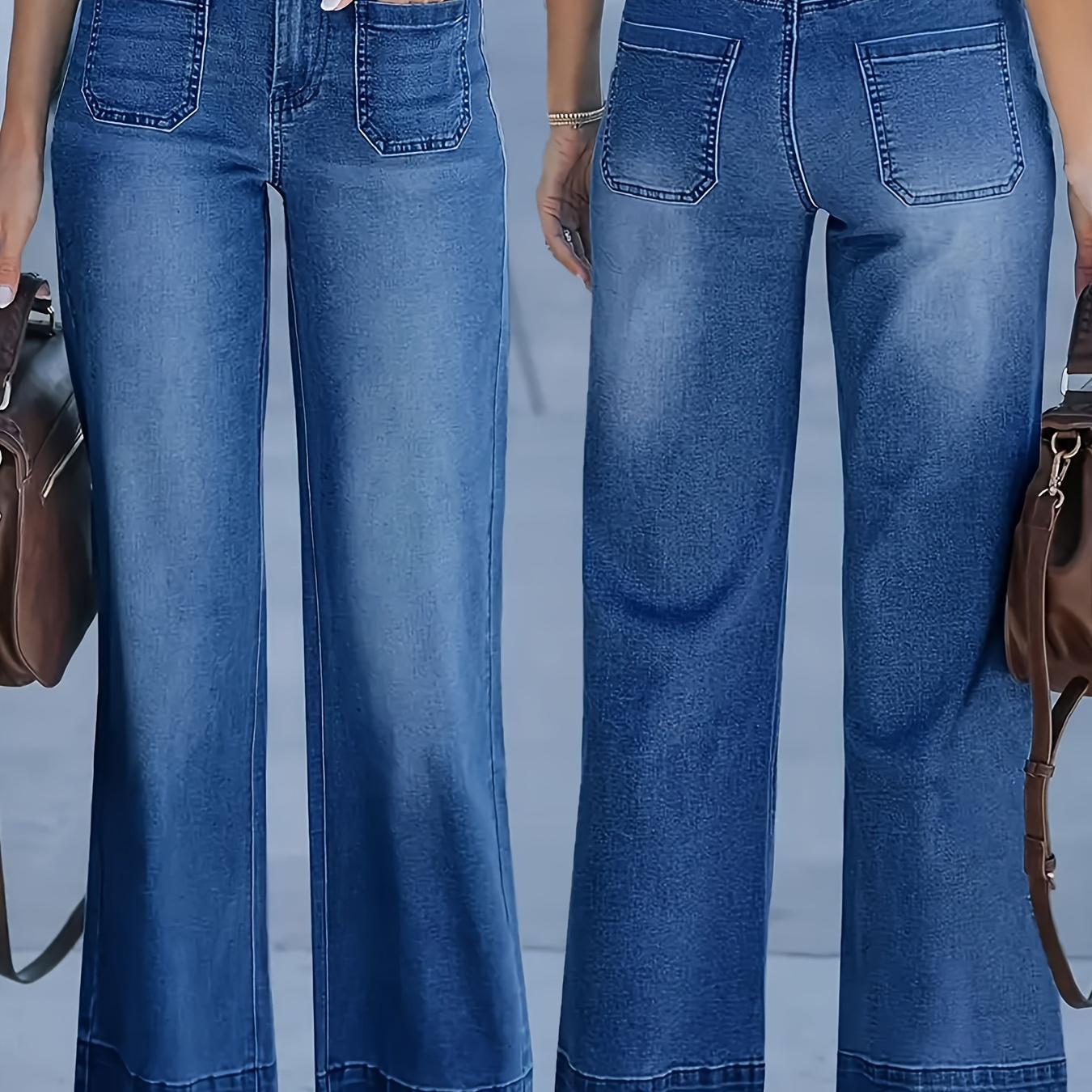 

Jean droit taille mi-haute pour femme - Pantalon en denim décontracté avec boutonnée, stretch moyen, couleur unie, mélange de coton, pantalon long toutes (Style 9101)