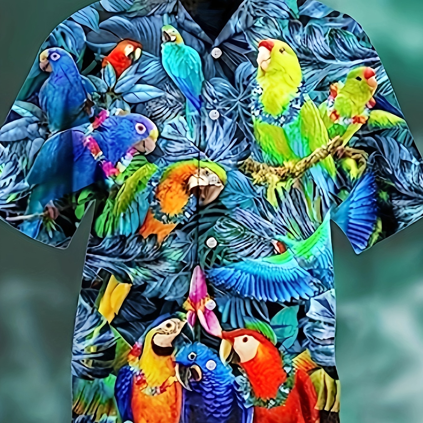 

Plus Size Men's Colorful 3d Parrot Graphic Print Shirt For Summer Beach Holiday, Hawaiian Style Short Sleeve Shirt