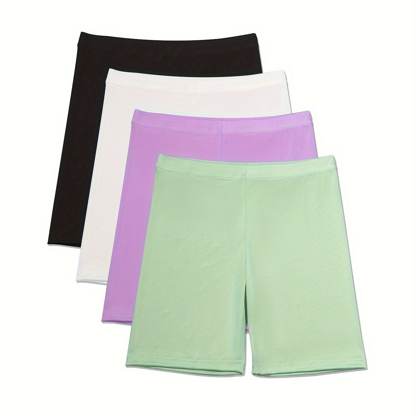 

4pcs Women's Plus Simple Panties, Plus Size Solid Elastic Waist Soft & Breathable Boyshorts Safety Panties