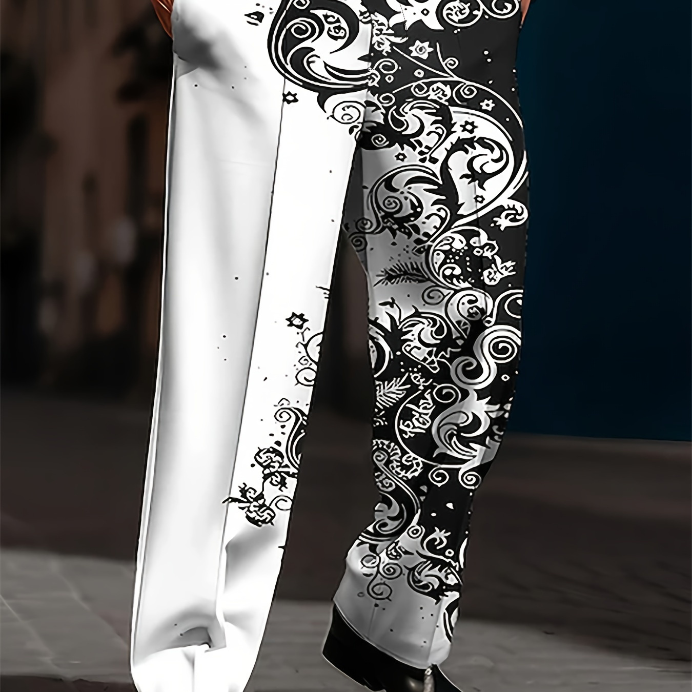 

Men's Casual Geometric Pattern Pants With Drawstring - Polyester Knit Fabric, Waist, Loose Fit, Pocket Detail, Adult Pants