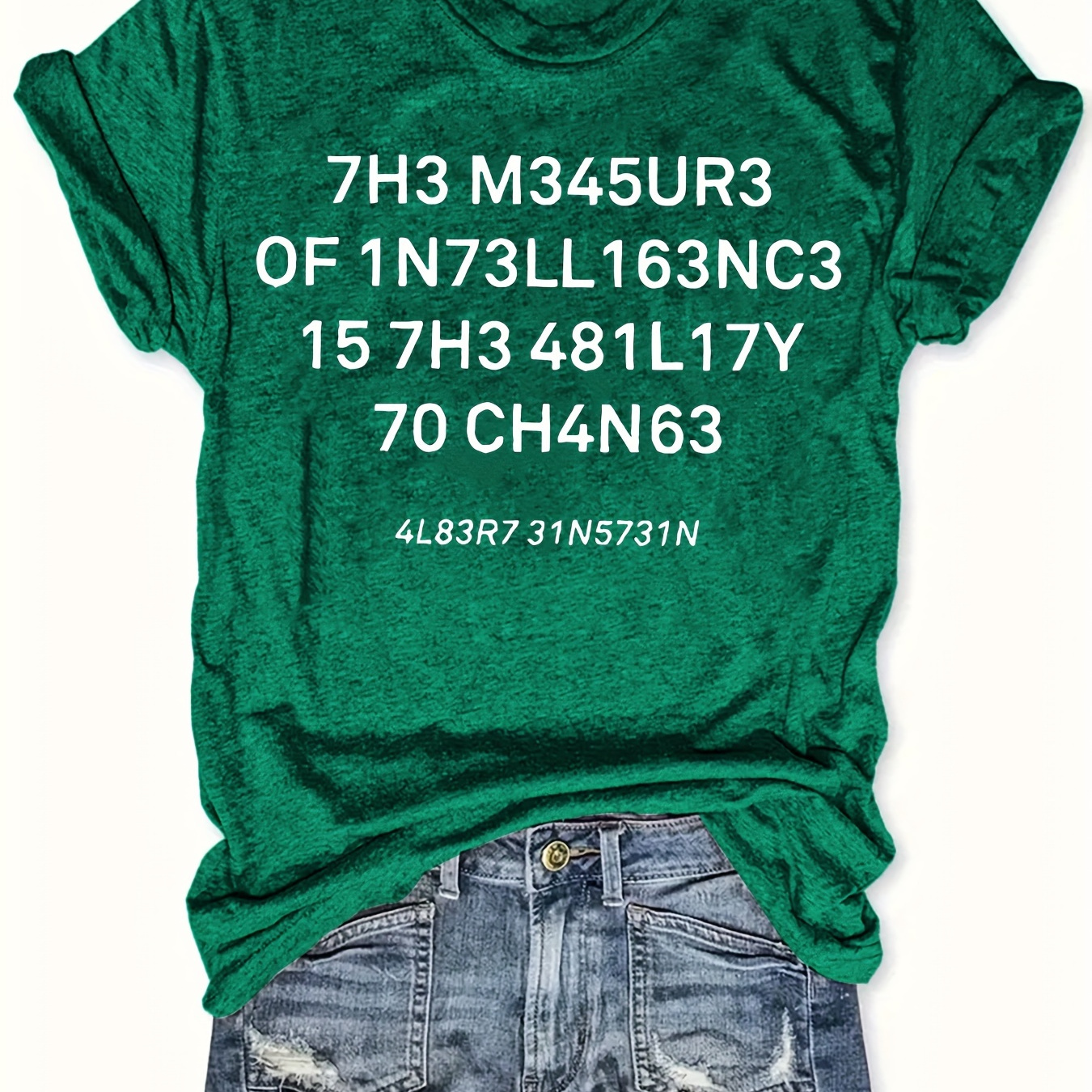 

Plus Size Letter Print T-shirt, Casual Short Sleeve Top For Spring & Summer, Women's Plus Size Clothing