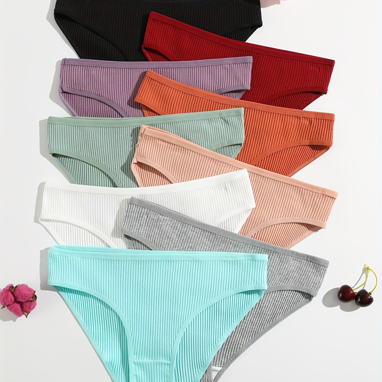 

9pcs/pack Women Solid Color Seamless Cotton Panties Breathable Ladies Triangle Briefs