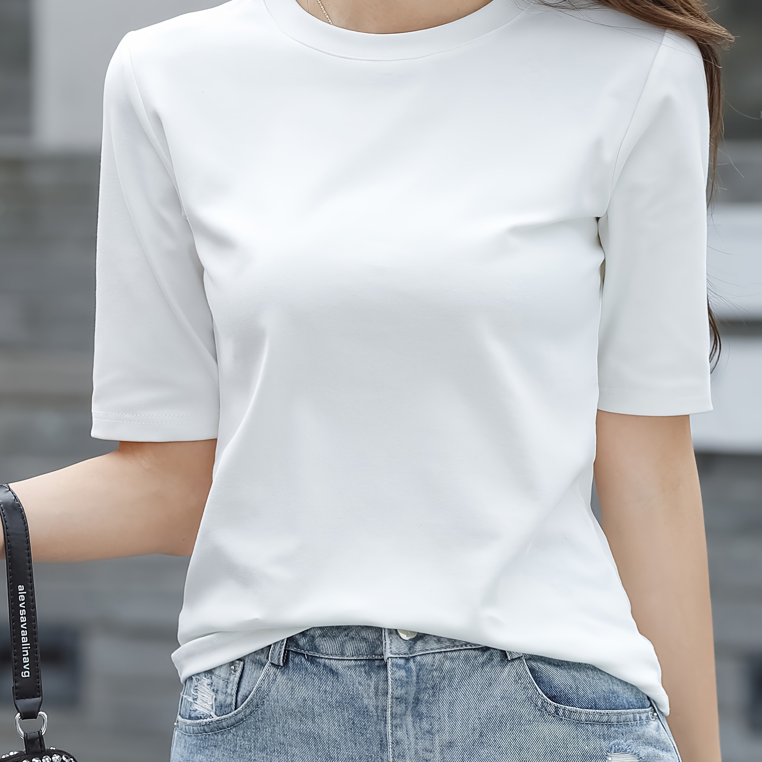 

Solid Simple Crew Neck T-shirt, Casual Short Sleeve Top For Spring & Summer, Women's Clothing