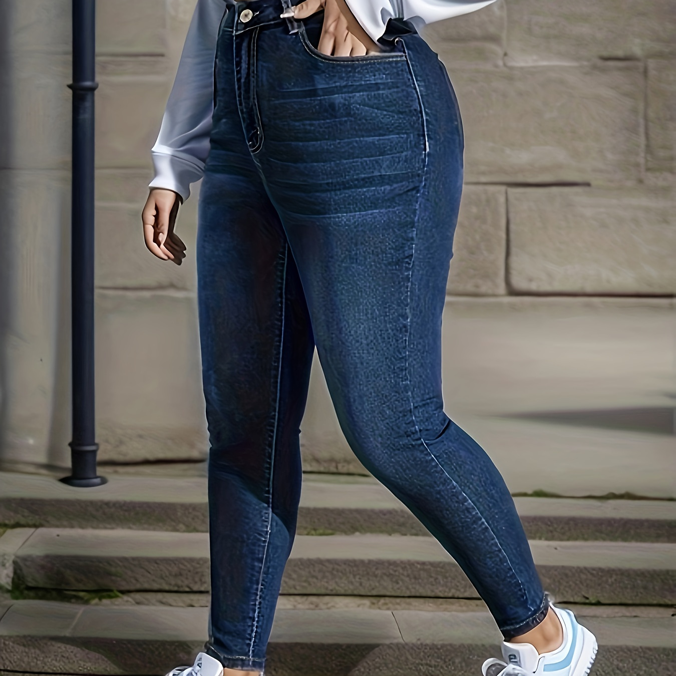 Plus Size Solid Button Straight Leg Jeans Women's Plus - Temu