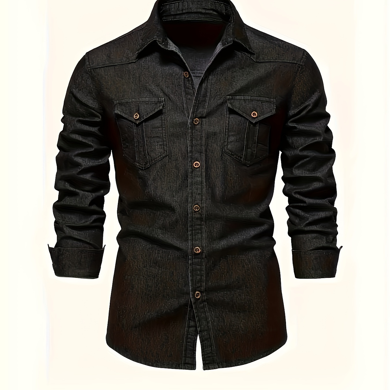 

Men's Casual -denim Shirt, Slim Fit Turn-down Collar Button Down Long Sleeve Shirt With Chest Pocket For