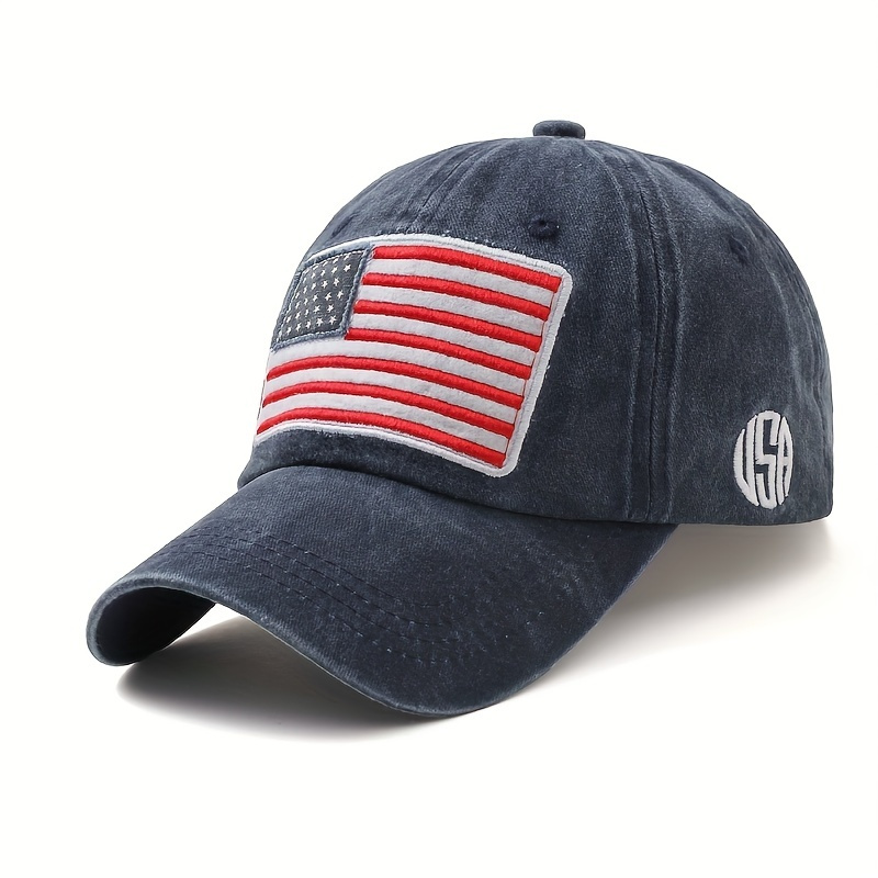 

1pc Men&women's Vintage Washed Flag Embroidered Cotton Adjustable Baseball Cap For Outdoor