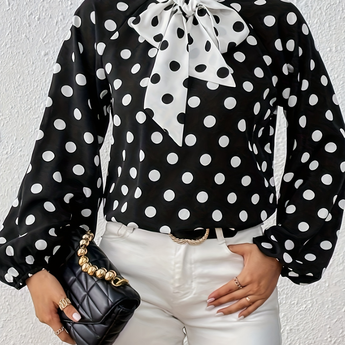 

Polka-dot Print Button Back Shirt, Casual Long Sleeve Shirt For Spring & Fall, Women's Clothing