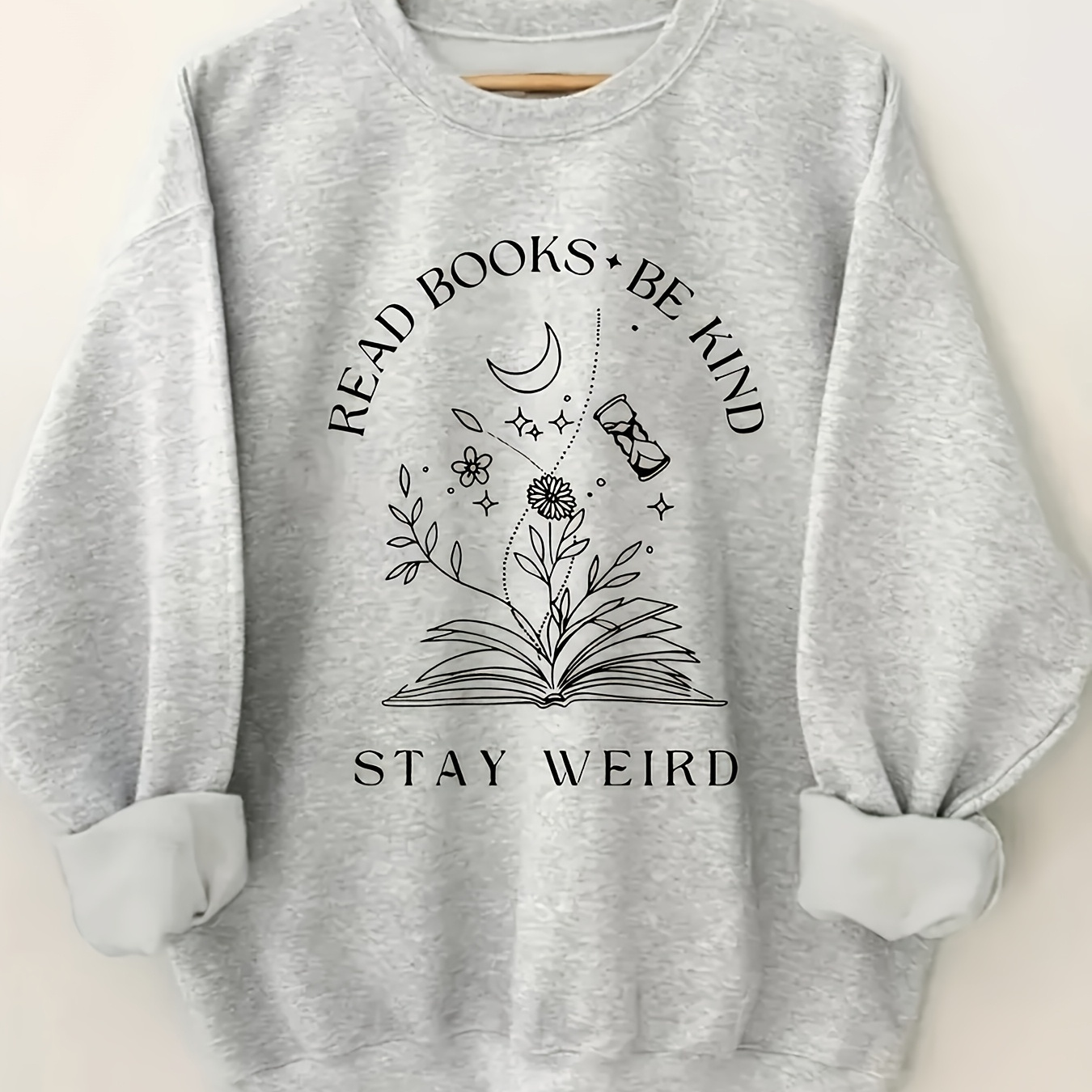 

1pc Women's Casual Cotton Crew Neck Sweater With "read Books, Be Kind, " Letter Print - Comfortable Knit Fabric, Wear