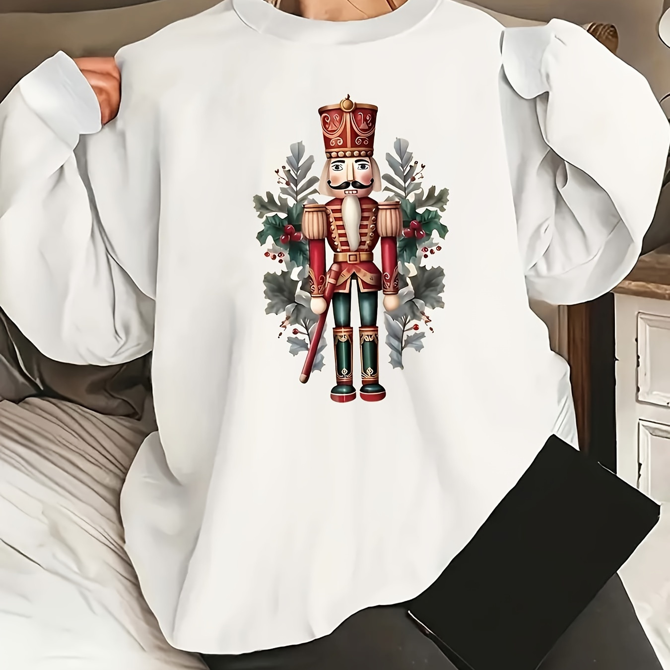 

Christmas Print Sweatshirt, Casual Crew Neck Long Sleeve Sweatshirt, Women's Clothing