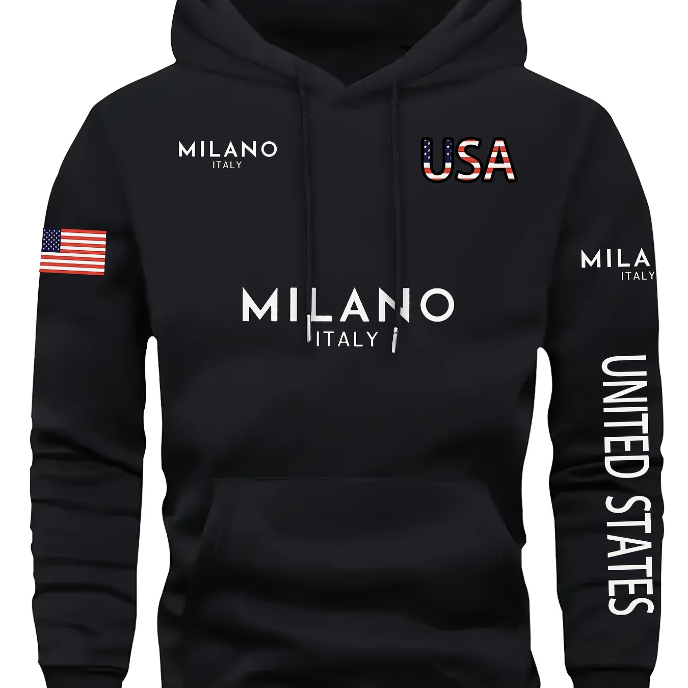 

Usa Italy Letter Print, Men's Drawstring Long Sleeve Sweatshirt Hoodie With Kangaroo Pocket, Trendy Clothing For Spots & , Men's Fashion & Gift